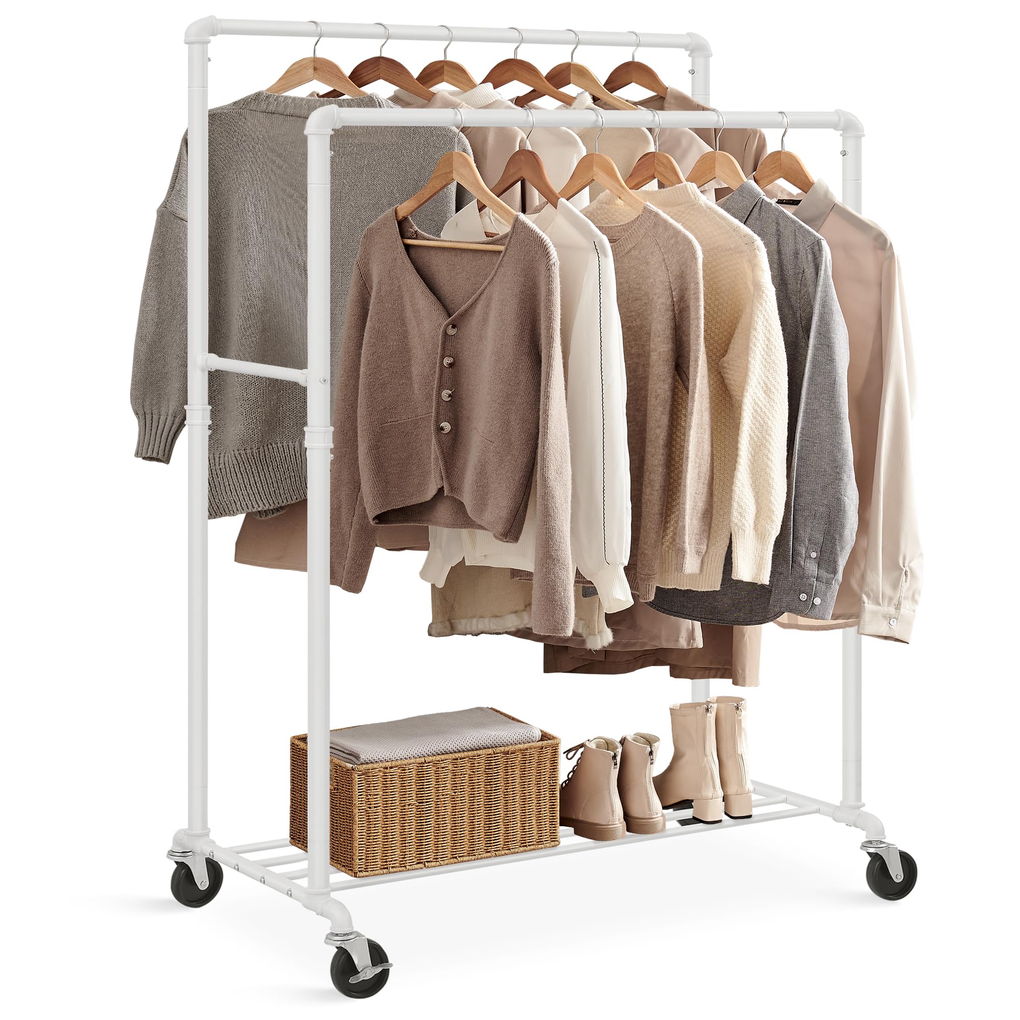 Songmics Stand Appendiabiti Doppia Barra 110kg, Bianco