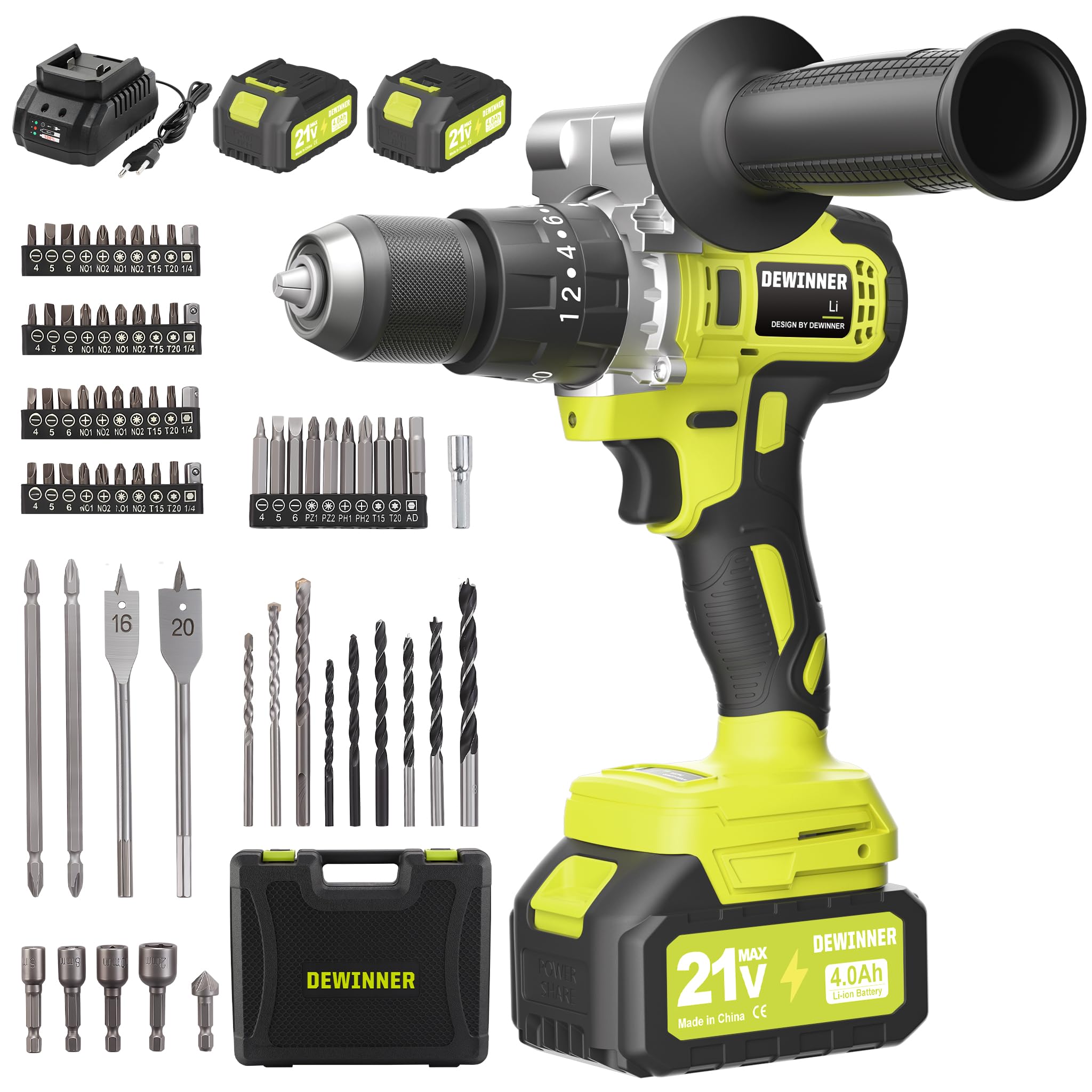 Dewinner Trapano Avvitatore Brushless 21V 130Nm con 2 Batterie