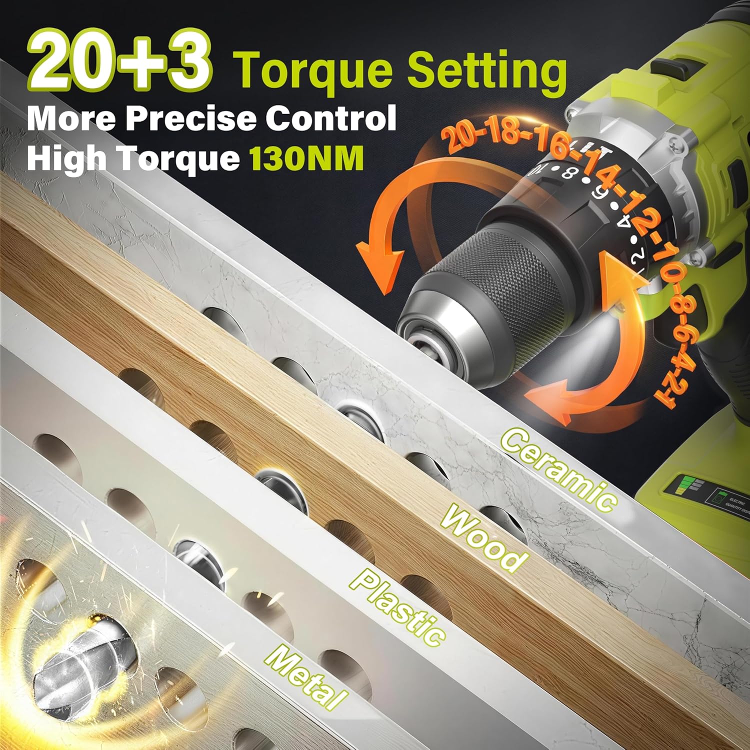 Dewinner Trapano Avvitatore Brushless 21V 130Nm con 2 Batterie - immagine 3