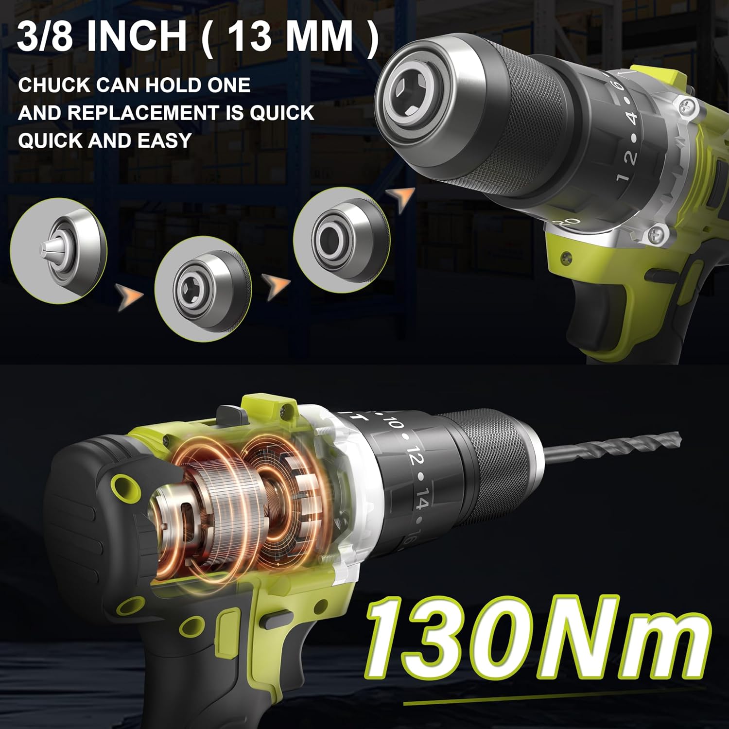 Dewinner Trapano Avvitatore Brushless 21V 130Nm con 2 Batterie - immagine 4