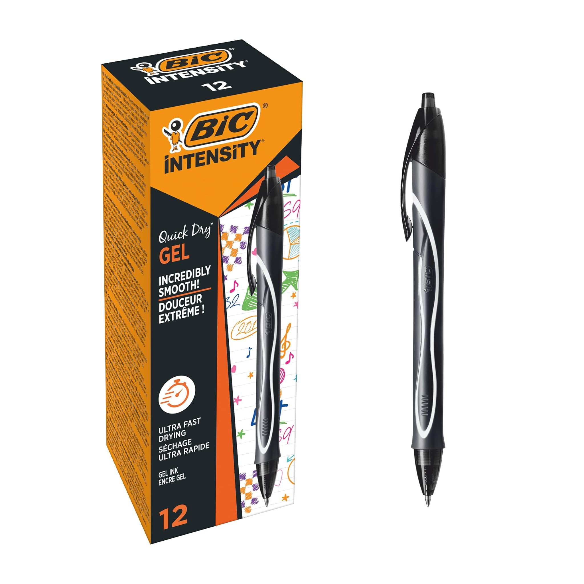 Bic Intensity Quick Dry - Penne Gel Nere 0,7mm, 12 Unità