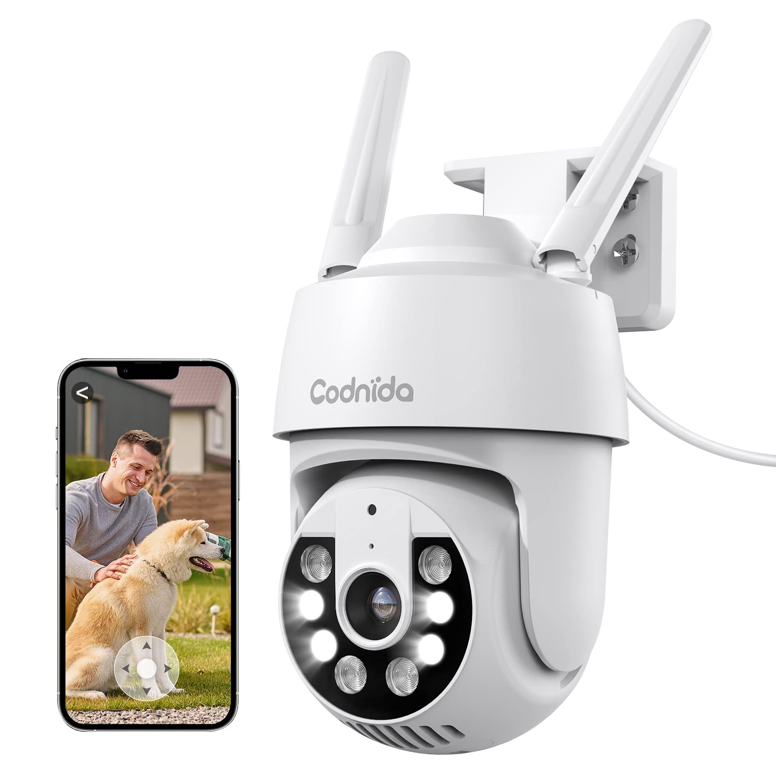 Codnida Telecamera Wi-Fi Esterno 2K 3MP PTZ 360°