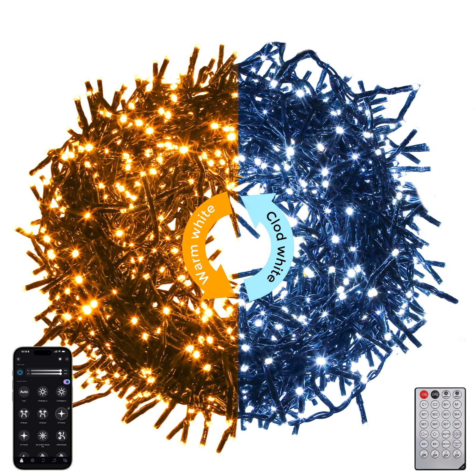 Luci di Natale da Esterno 50M 2000LED Bicolore