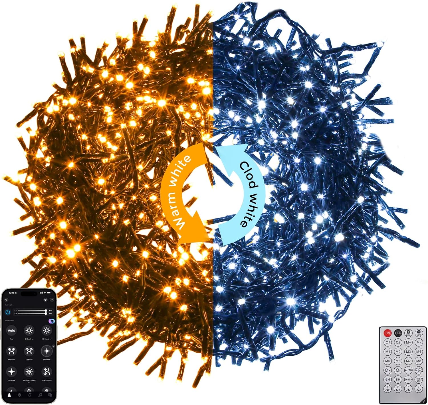 Luci di Natale da Esterno 50M 2000LED Bicolore - immagine 1