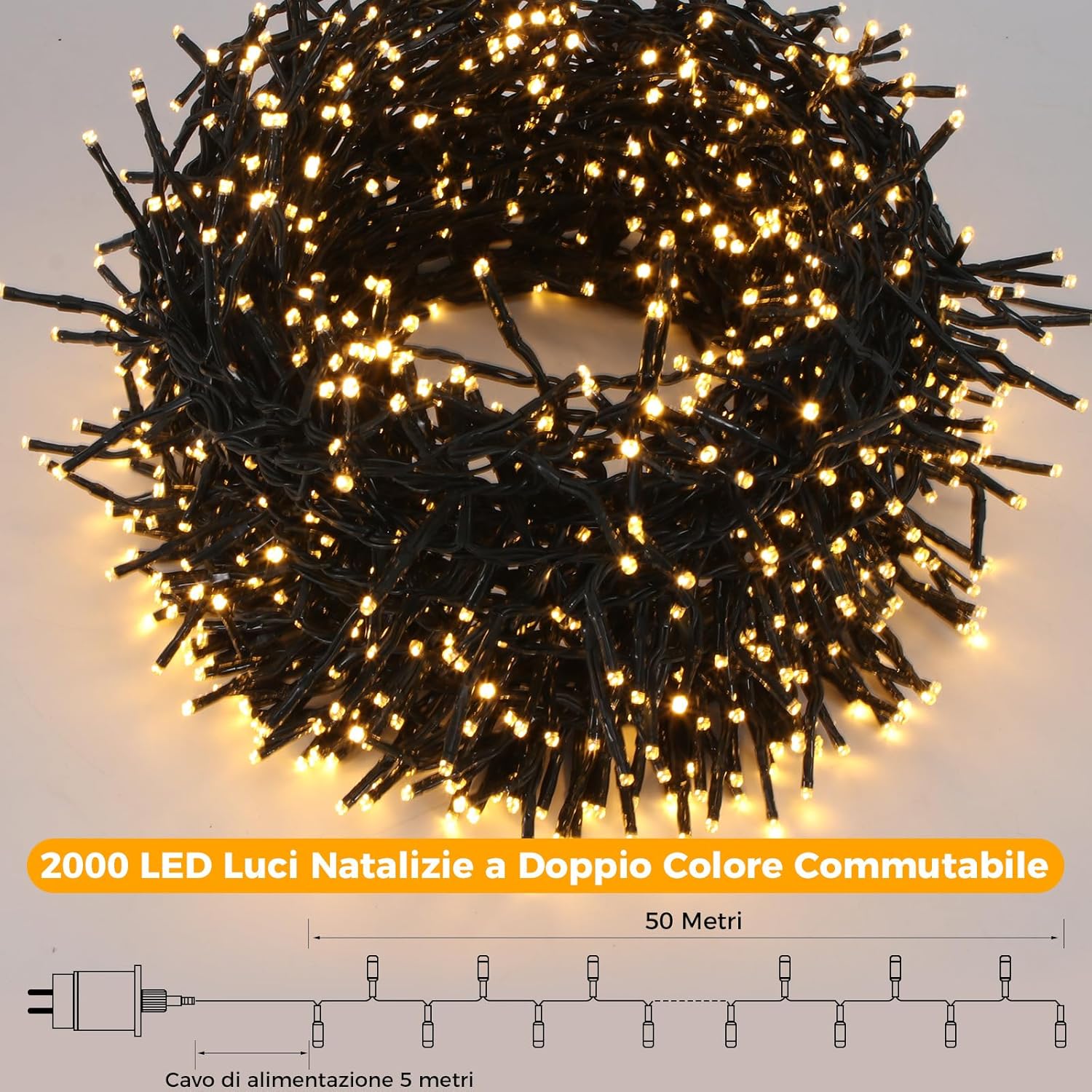 Luci di Natale da Esterno 50M 2000LED Bicolore - immagine 5