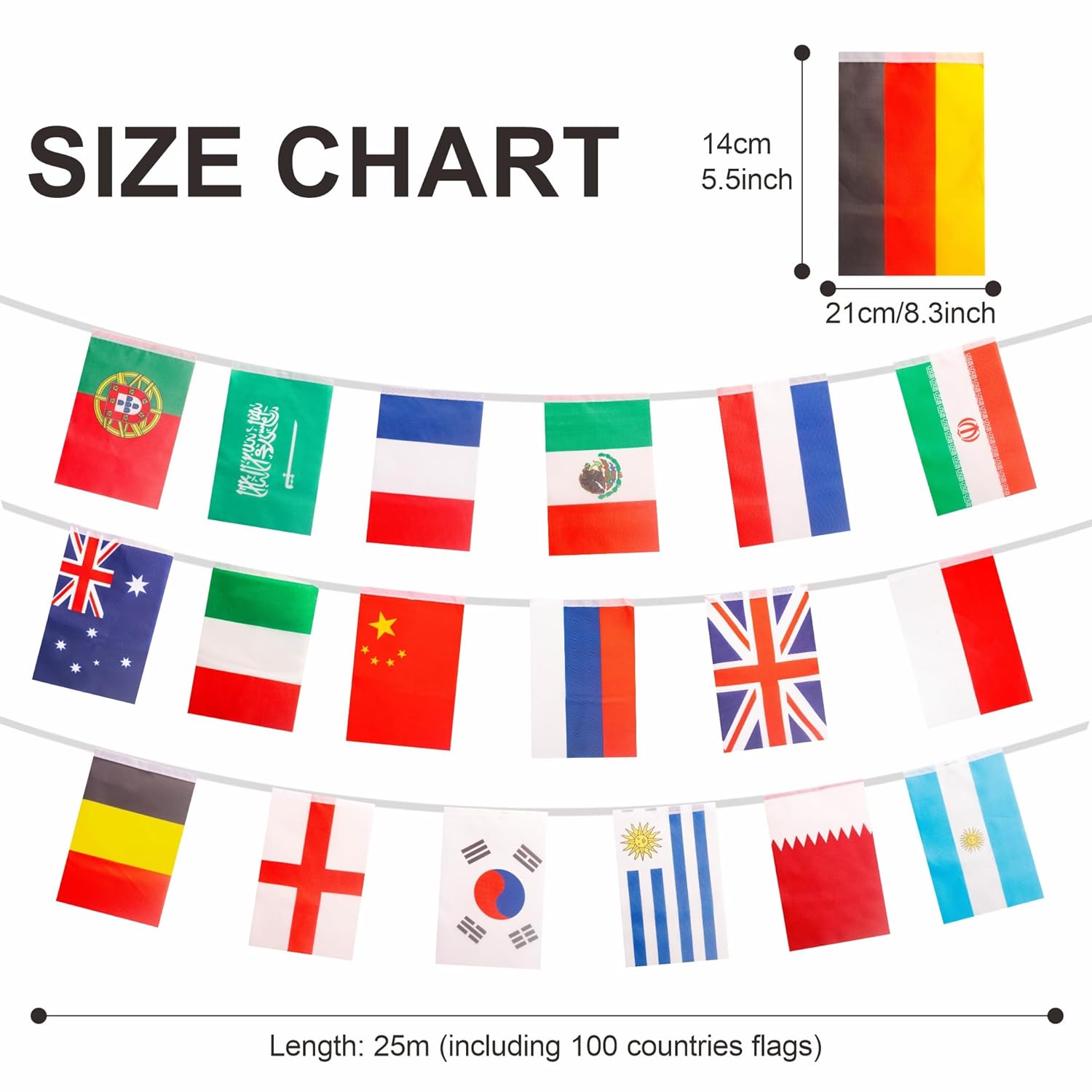 Bandiere olimpiche bandiera del mondo 100 paesi 25 m, bandierina internazionali banner gioco olly 2024 decorazioni per feste per giardino bar - immagine 2