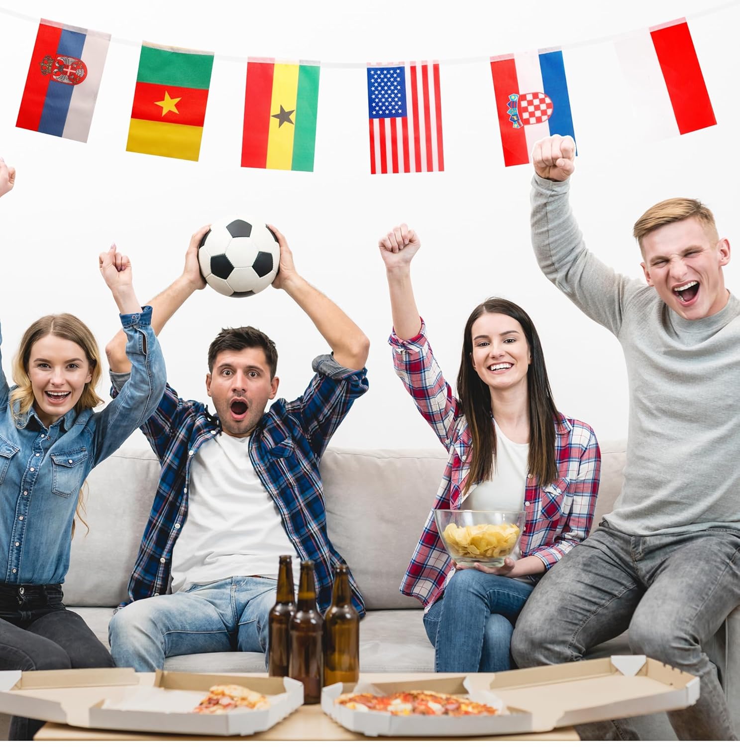 Bandiere olimpiche bandiera del mondo 100 paesi 25 m, bandierina internazionali banner gioco olly 2024 decorazioni per feste per giardino bar - immagine 4