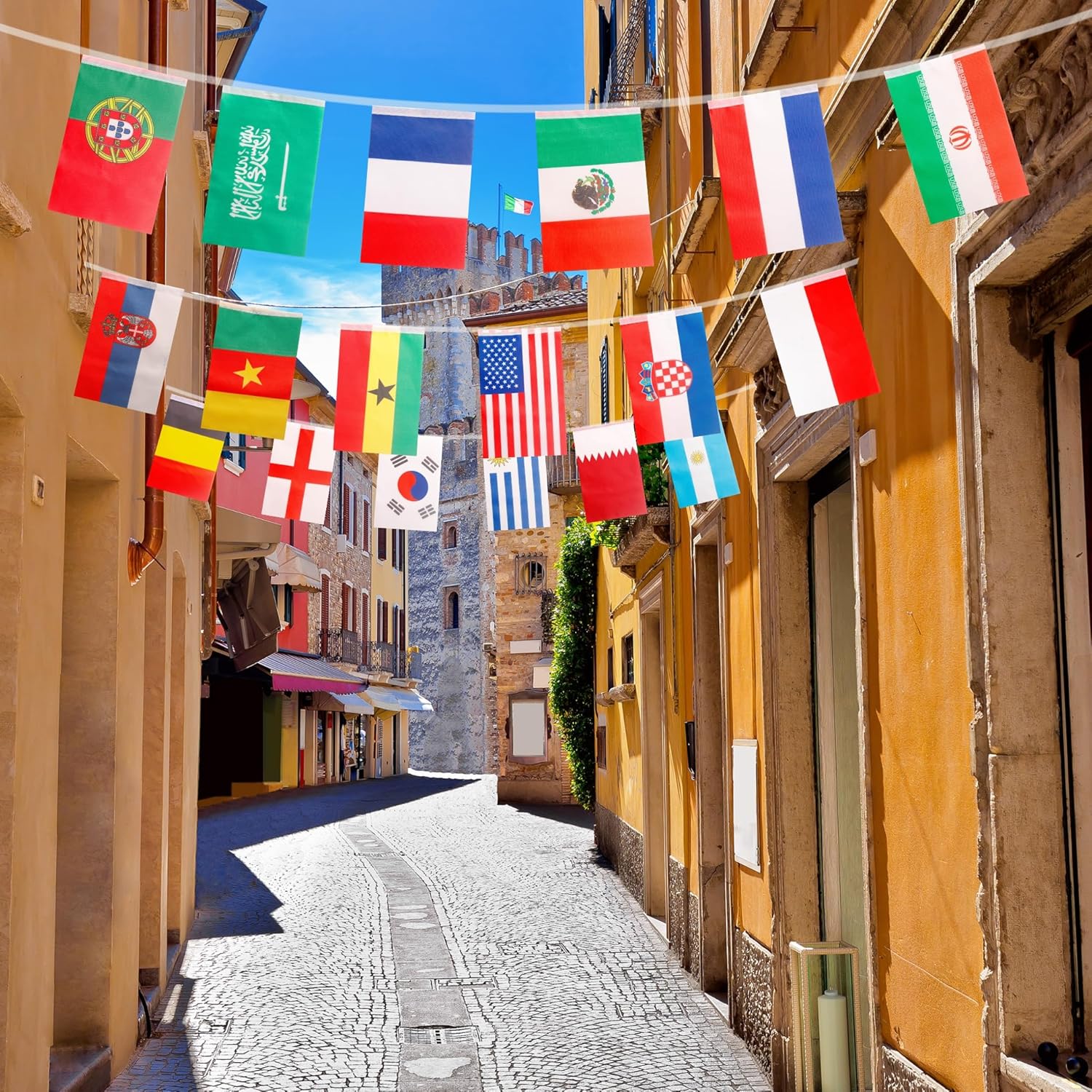 Bandiere olimpiche bandiera del mondo 100 paesi 25 m, bandierina internazionali banner gioco olly 2024 decorazioni per feste per giardino bar - immagine 5