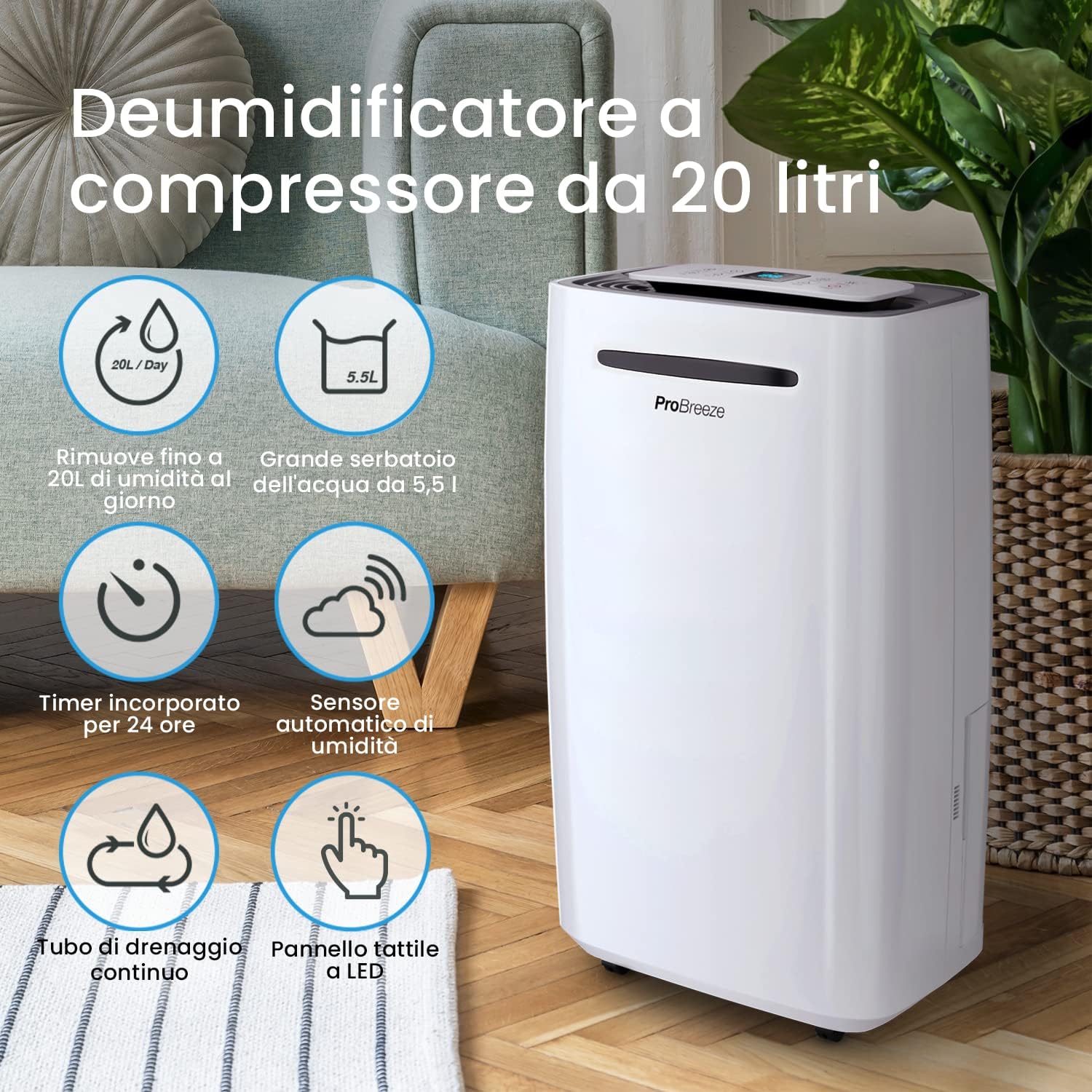 Pro Breeze Deumidificatore 20L con Display Digitale - immagine 2