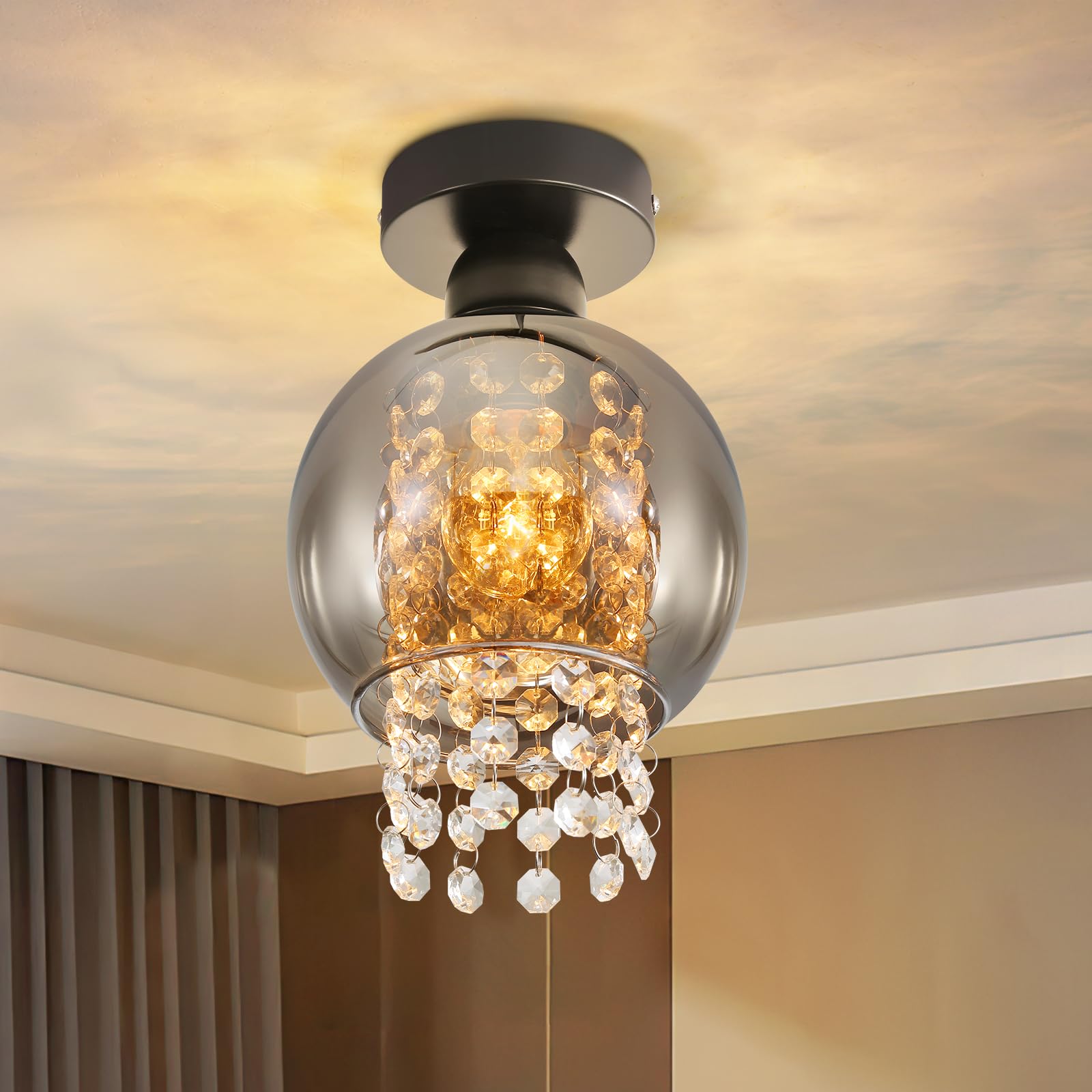 Zmh Lampada da Soffitto E27 in Vetro Grigio Fumo