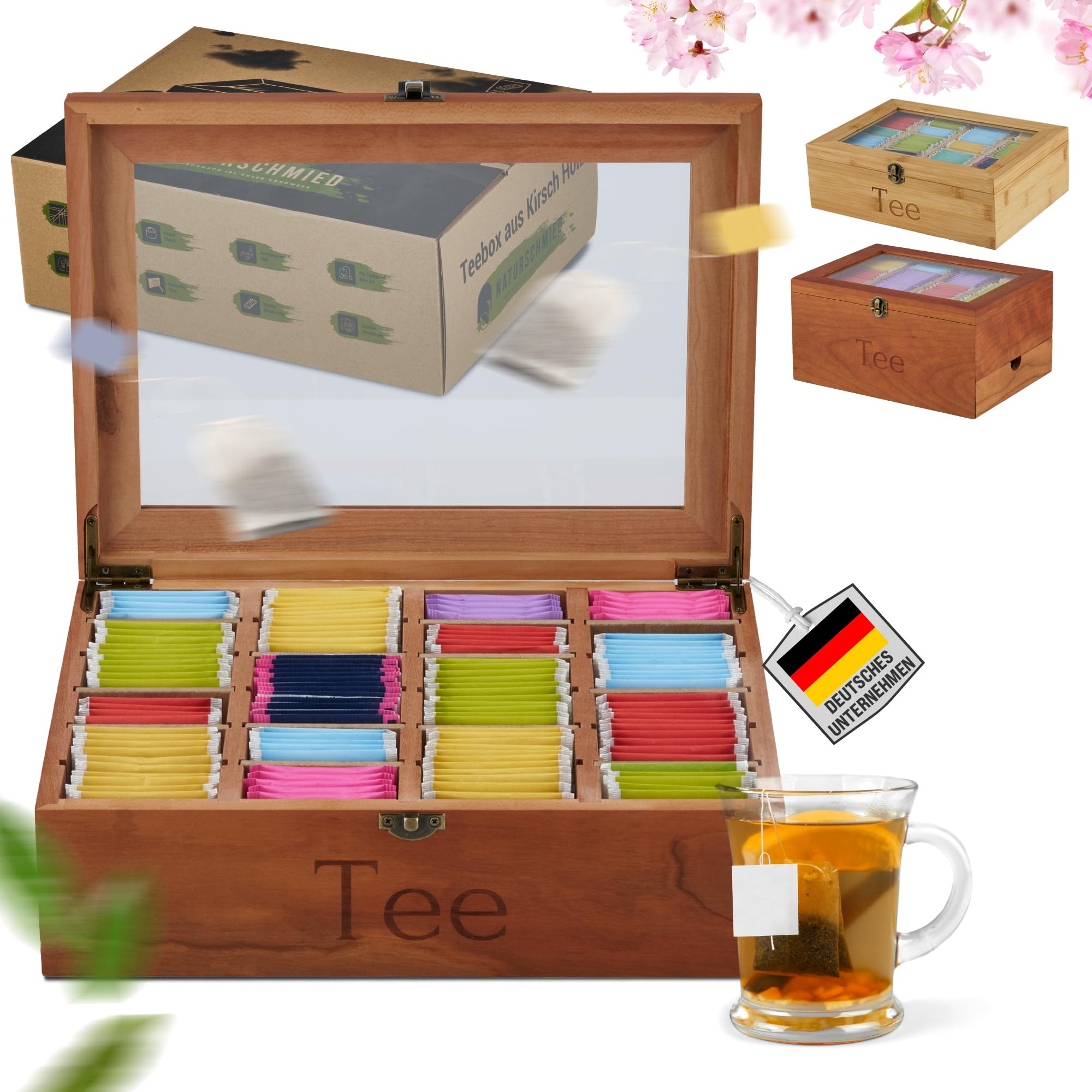 Scatola da Tè Premium in Legno di Ciliegio