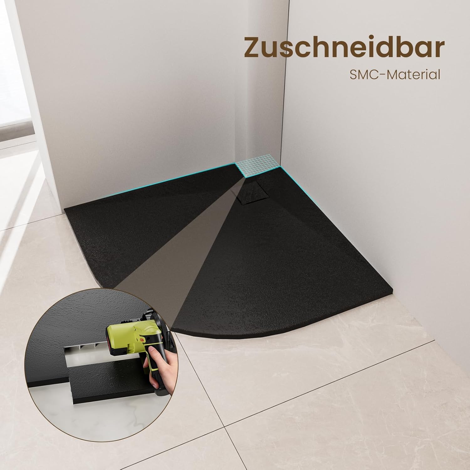 Emke Piatto Doccia a Quarto Cerchio 80x80 cm, Nero - immagine 3