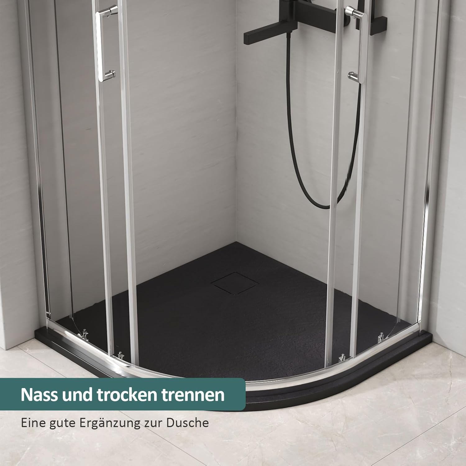 Emke Piatto Doccia a Quarto Cerchio 80x80 cm, Nero - immagine 5