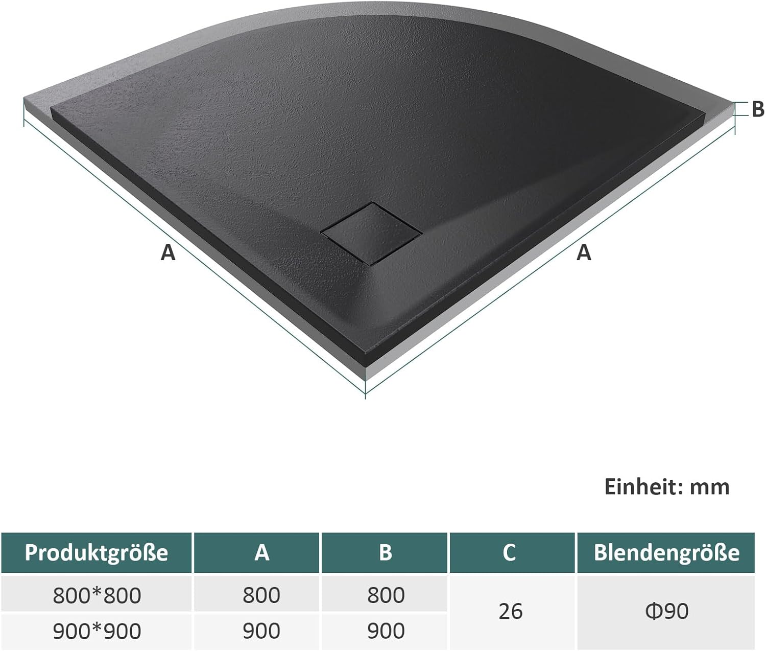Emke Piatto Doccia a Quarto Cerchio 80x80 cm, Nero - immagine 7