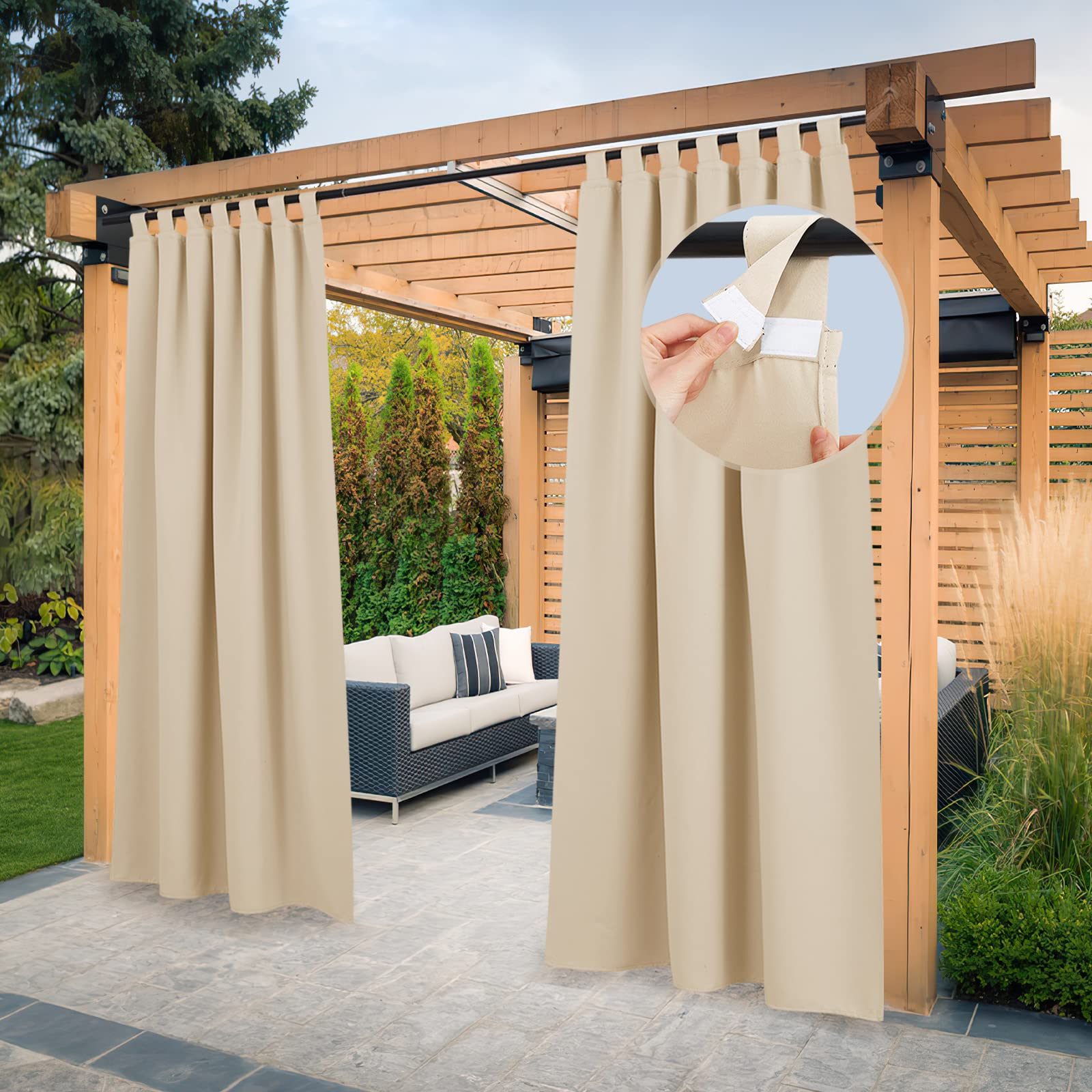 PONY DANCE Tende da Esterno Impermeabile da Sole per Balconi 2 Pezzi L 132 x A 243 cm Tenda Termica con Passanti Adesivi per Veranda Curtains Oscuranti per Gazebo, Beige