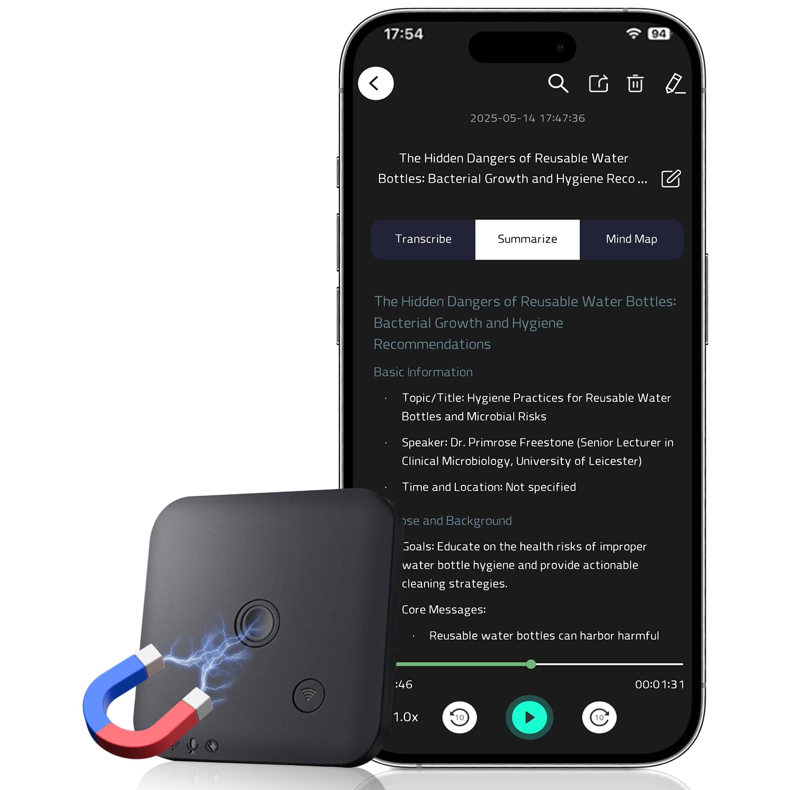 Registratore Vocale AI 64GB con Trascrizione Automatica