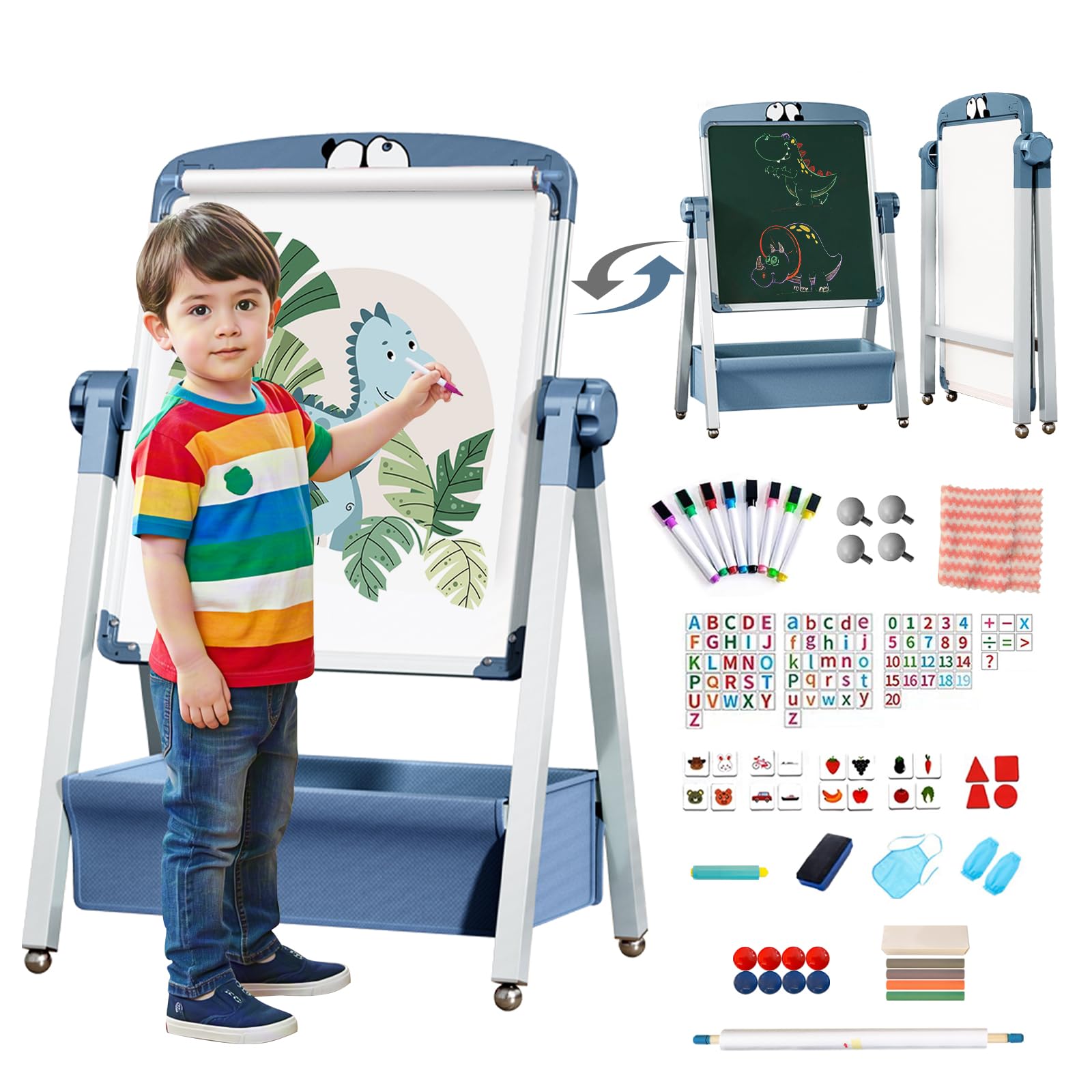 Lavagna per Bambini Cavalletto 3 in 1 con Rotolo di Carta