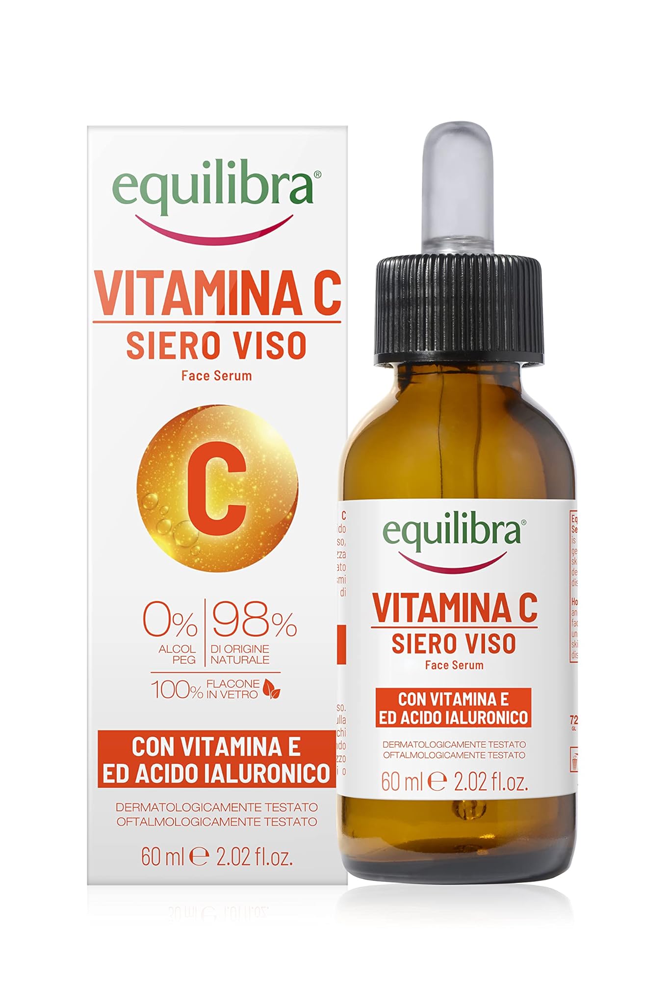 equilibra Viso, Siero Viso Vitamina C con Vitamina E, Acido Ialuronico e Aloe Vera, dona Luminosità e Freschezza, Adatto per Pelli Sensibili, Non Unge, Assorbimento Rapido, 60 ml