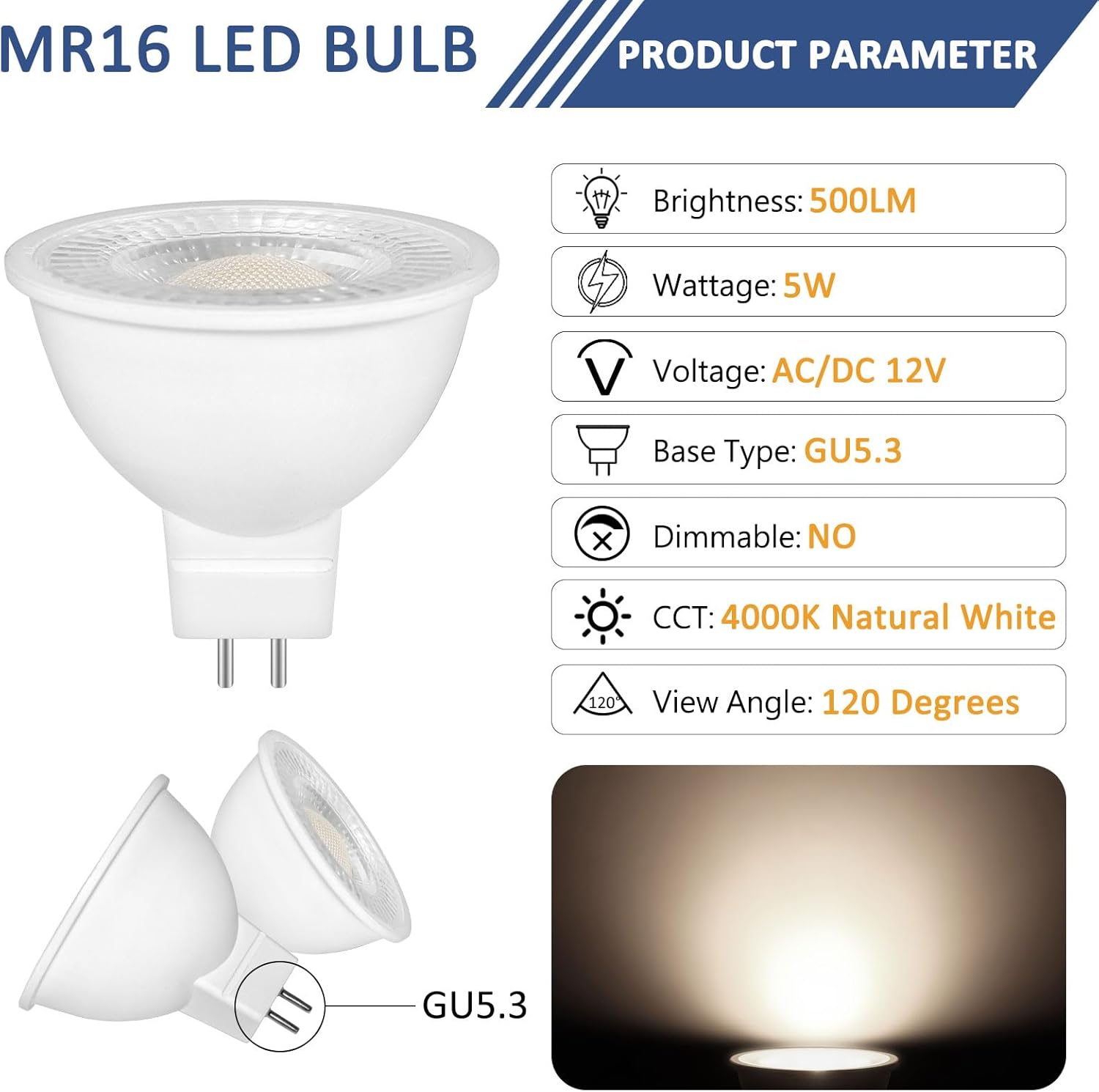 Caldarax Lampadine MR16 GU5.3 LED 5W, 6 Pezzi - immagine 2