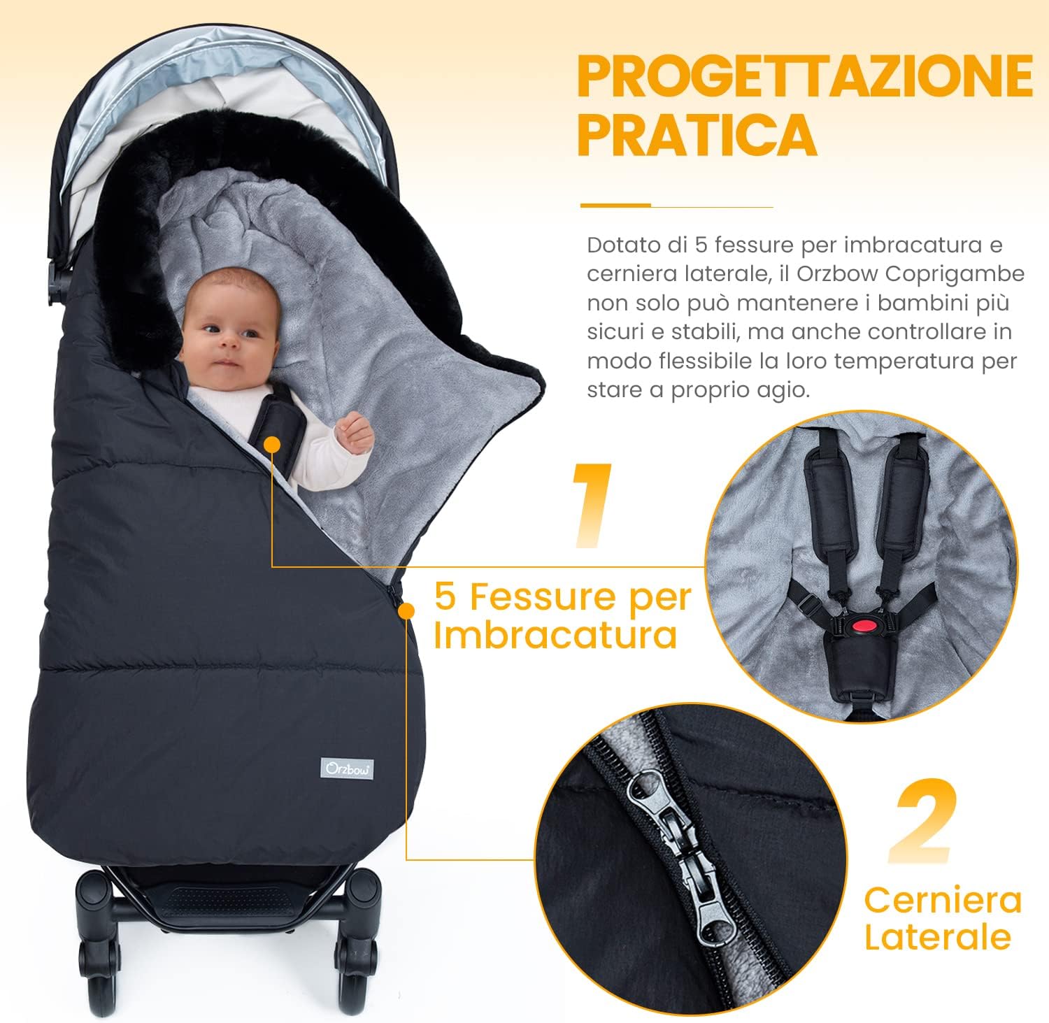 Orzbow Sacco Termico Passeggino Universale, Nero - immagine 3