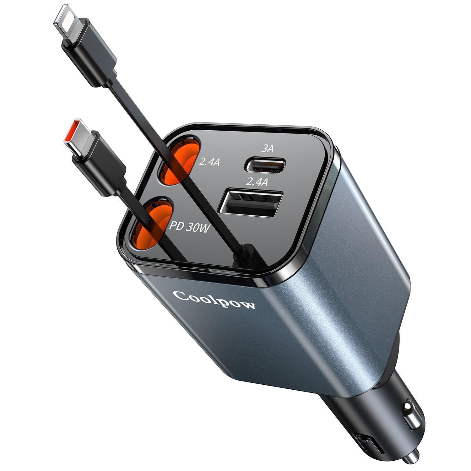 Coolpow Caricatore Auto USB-C Retrattile 69W
