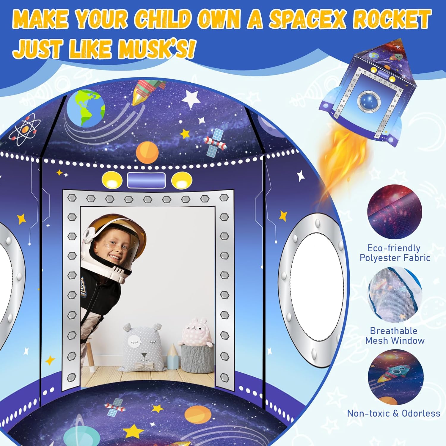 Tenda Gioco 3 in 1 Razzo Spaziale con Tunnel e Piscina - immagine 2