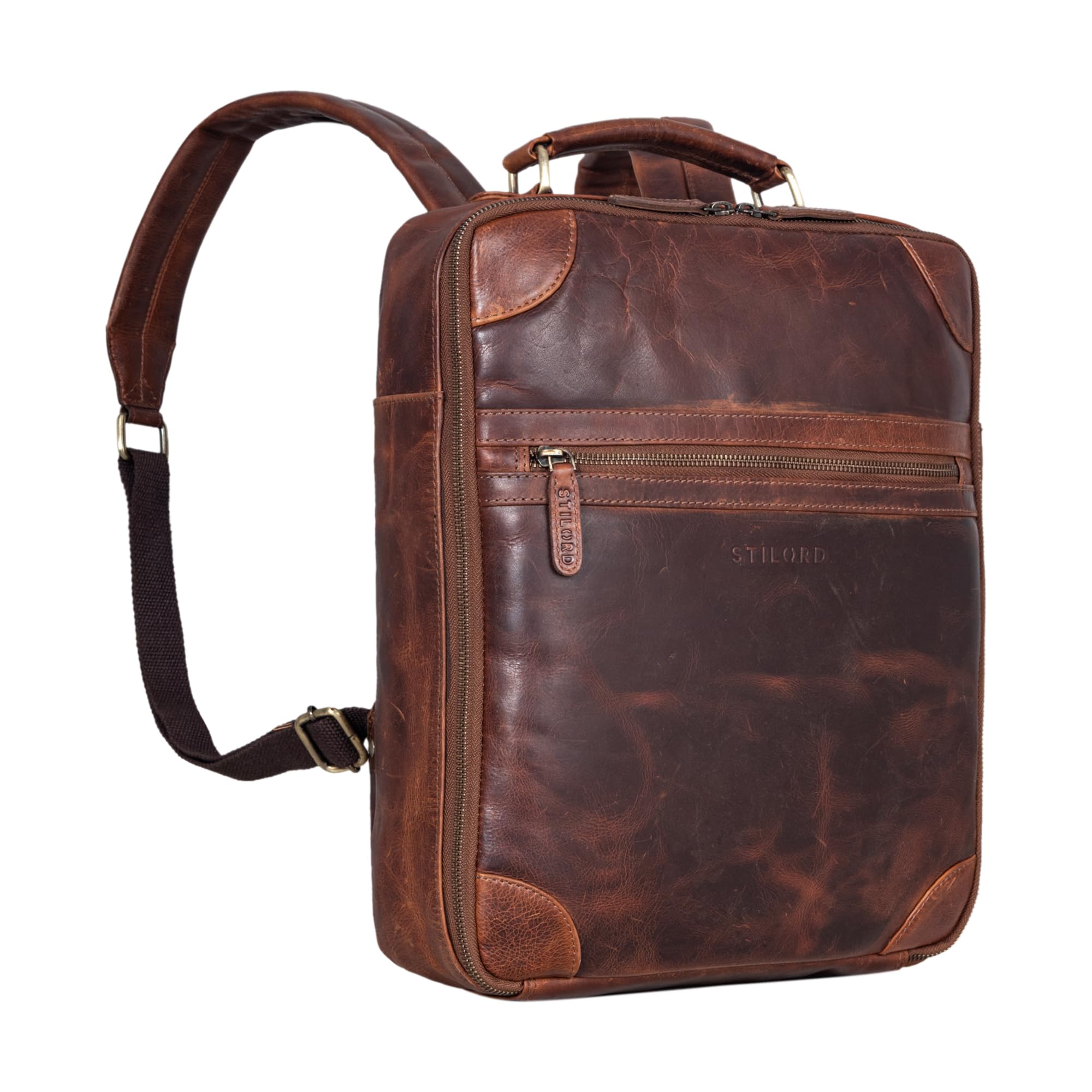 STILORD 'Castiel' Zaino in Vera Pelle Vintage, Marrone