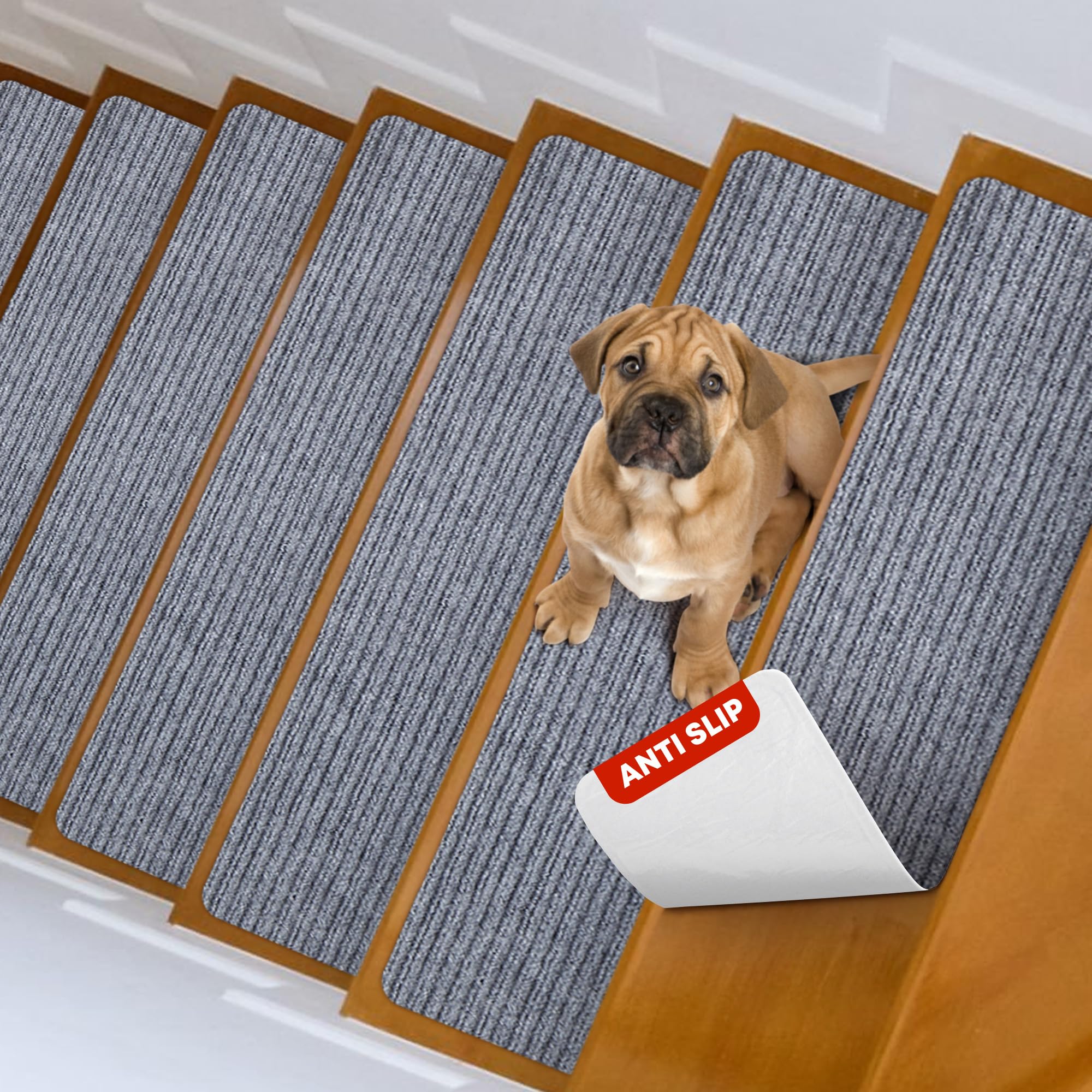 Mbigm 15 Tappetini per Scale 20 x 76 cm, Grigio Chiaro