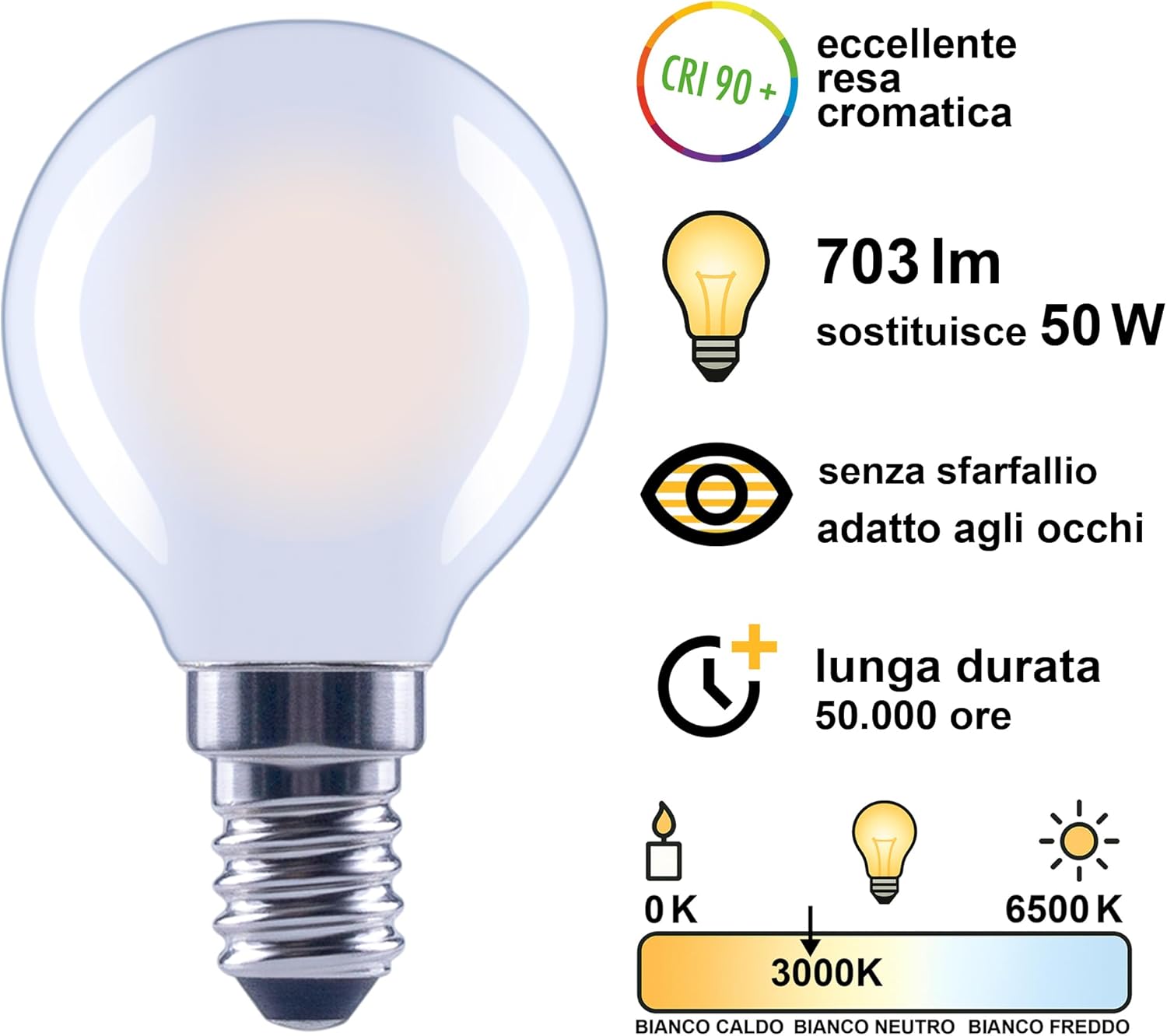 Greenandco 10 Lampadine Filamento LED E14 G45 3,8W - immagine 3