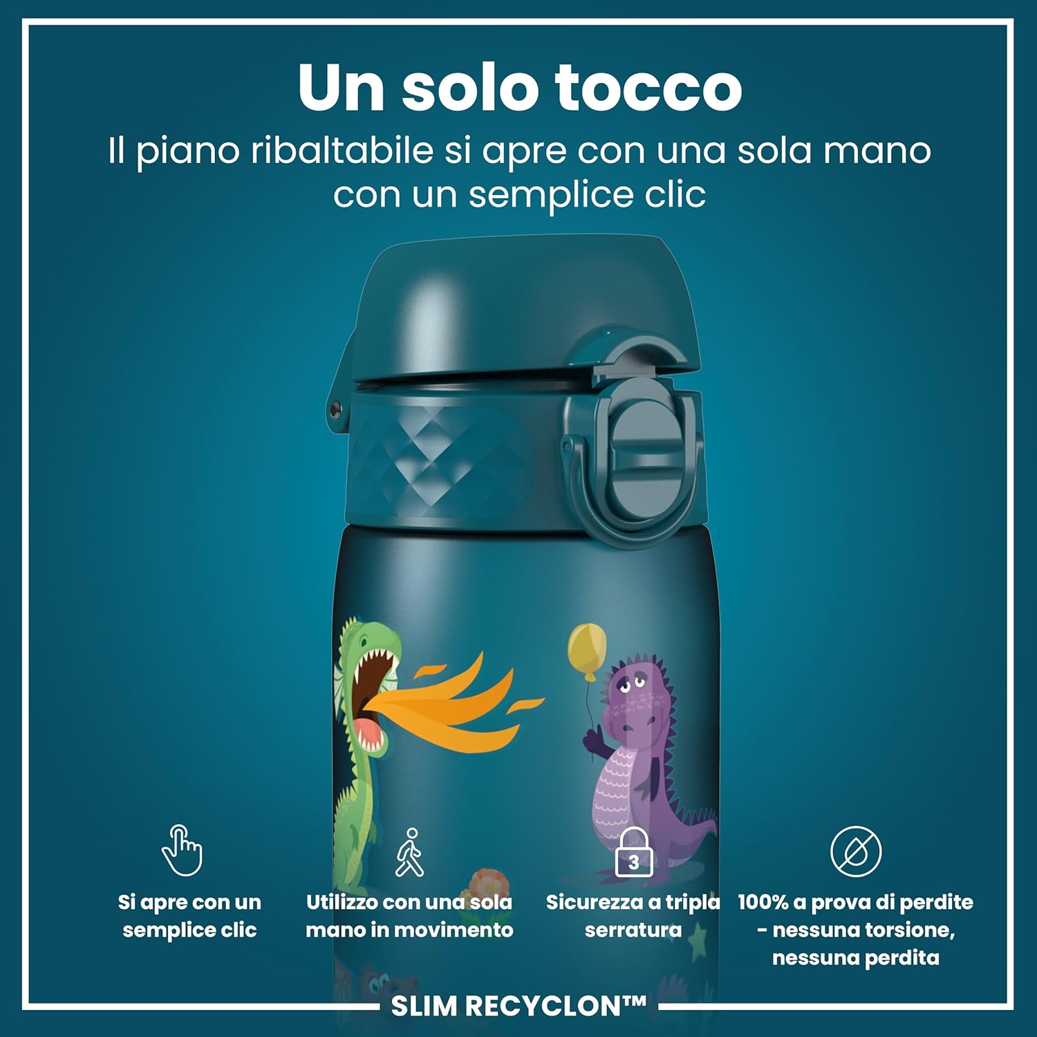 Ion8 Borraccia a Prova di Perdite 500ml, Draghi - immagine 3