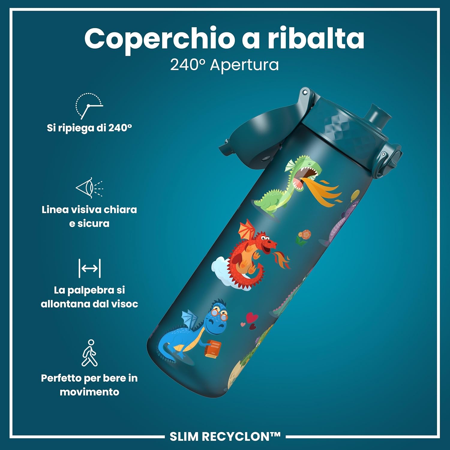 Ion8 Borraccia a Prova di Perdite 500ml, Draghi - immagine 4