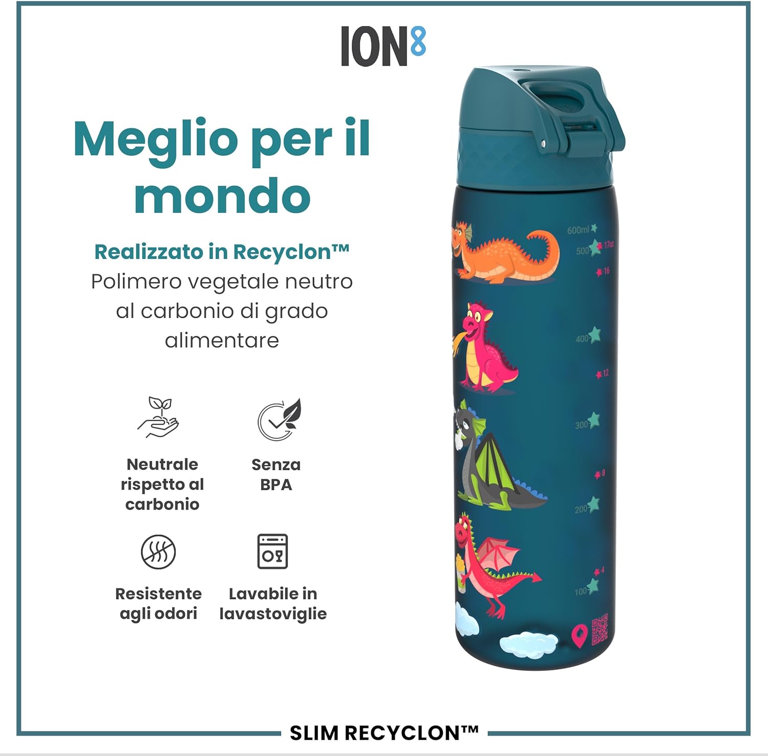 Ion8 Borraccia a Prova di Perdite 500ml, Draghi - immagine 5