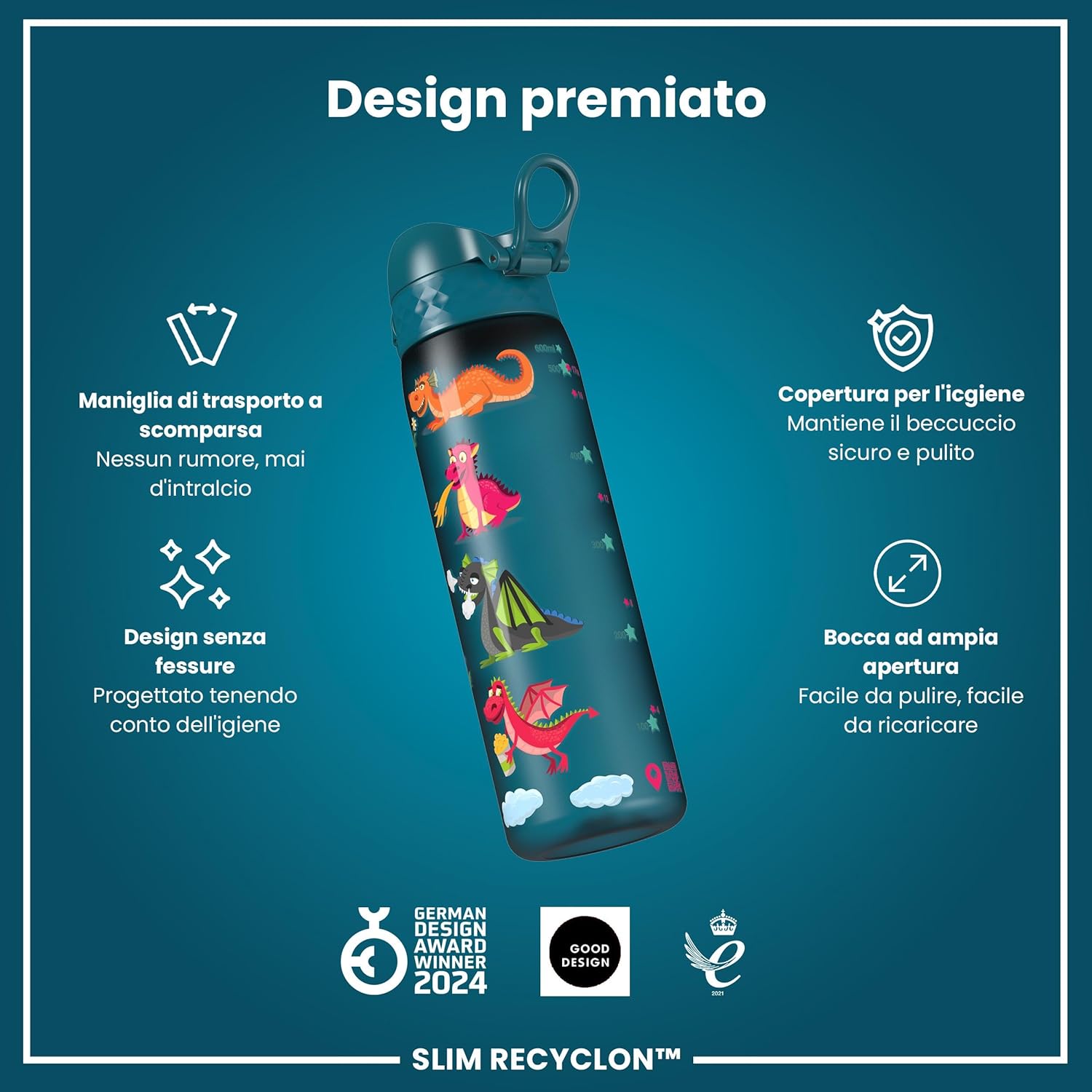 Ion8 Borraccia a Prova di Perdite 500ml, Draghi - immagine 6