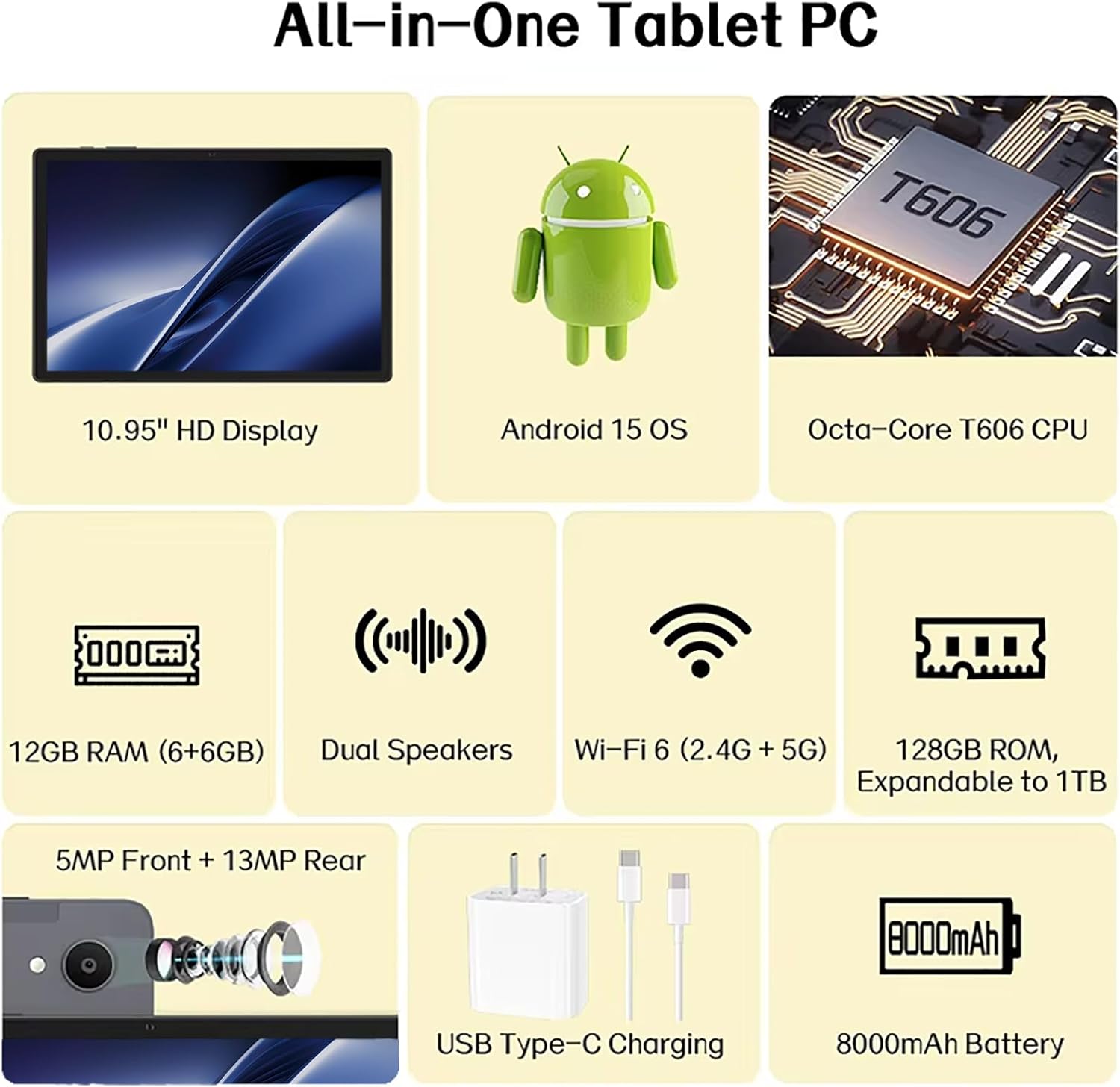 Tablet Android 11" IPS HD, 6GB RAM 128GB ROM - immagine 5