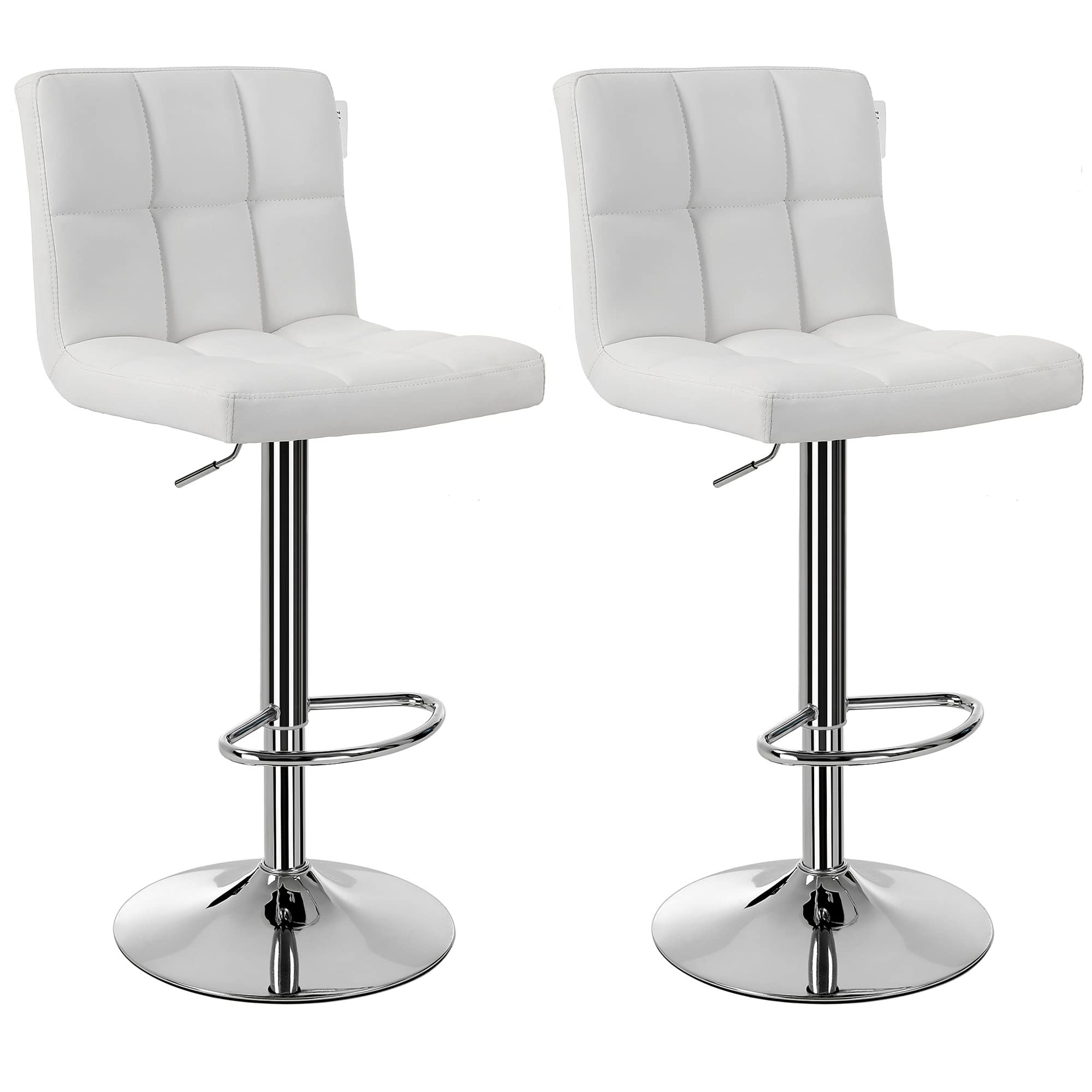 Songmics Set 2 Sgabelli da Bar in Similpelle, Bianco