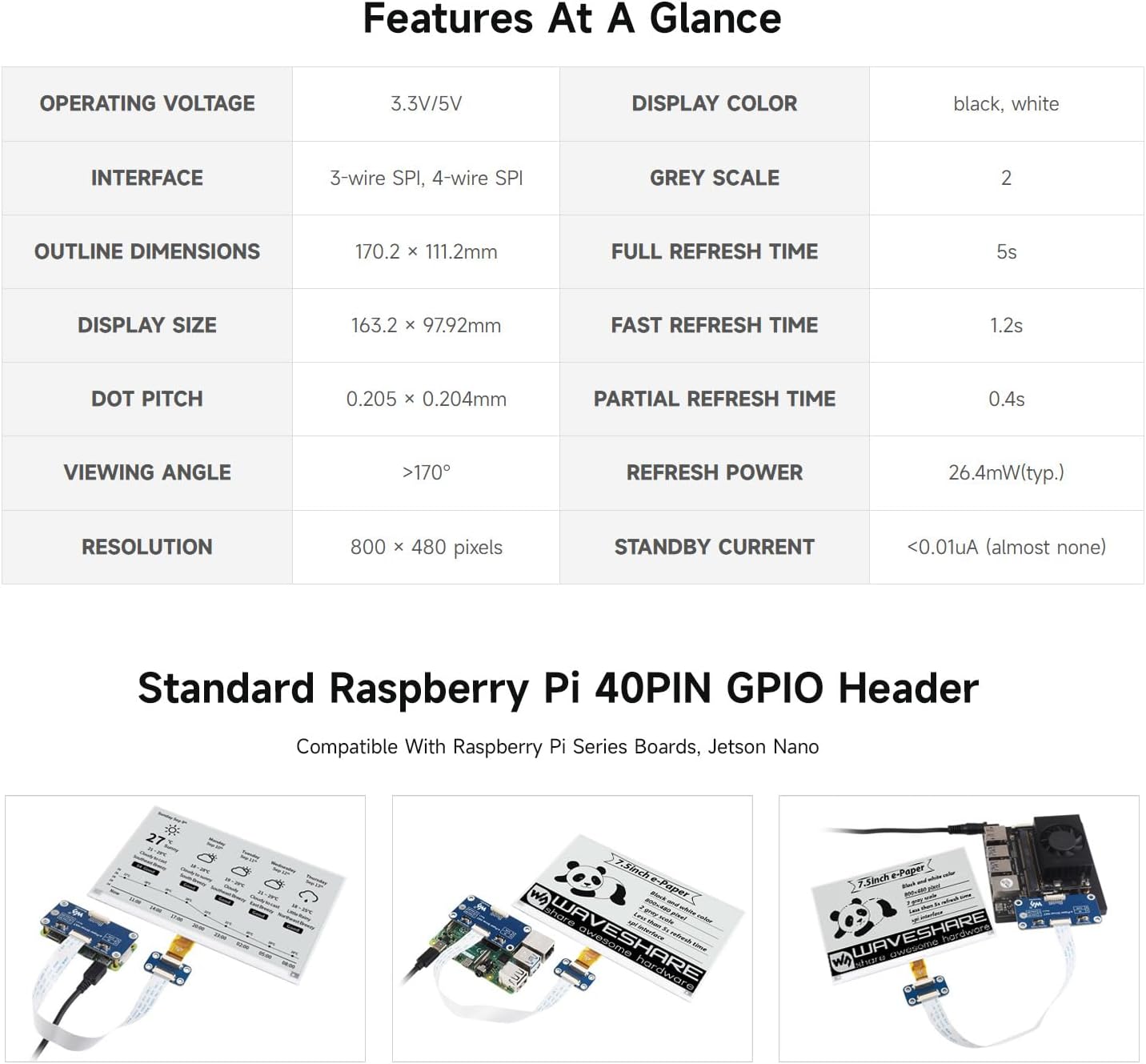Luckfox 7.5-inch e-Paper con PCB 800x480 Pixel - immagine 4