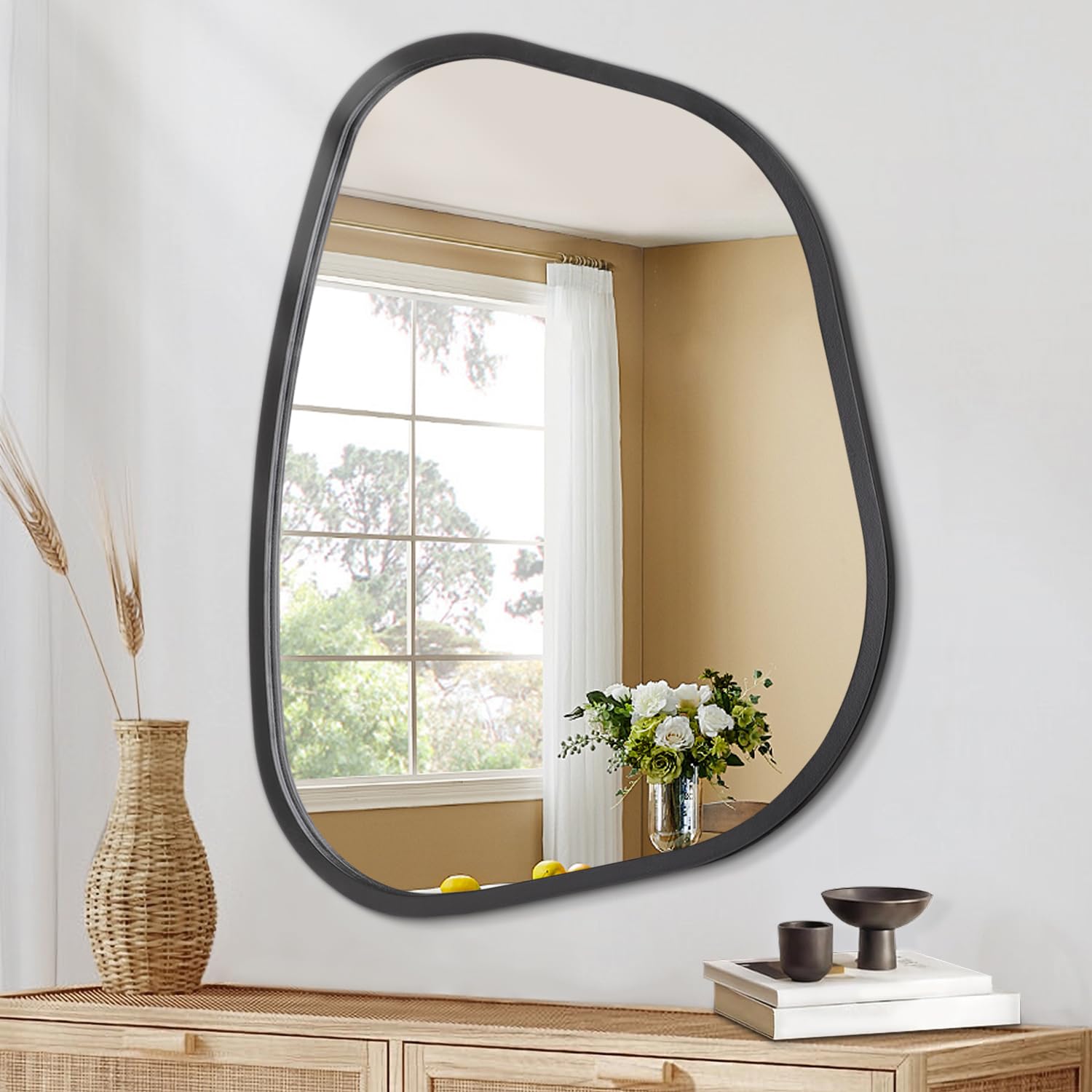 Specchio da Parete Asimmetrico Nero 65x45 cm