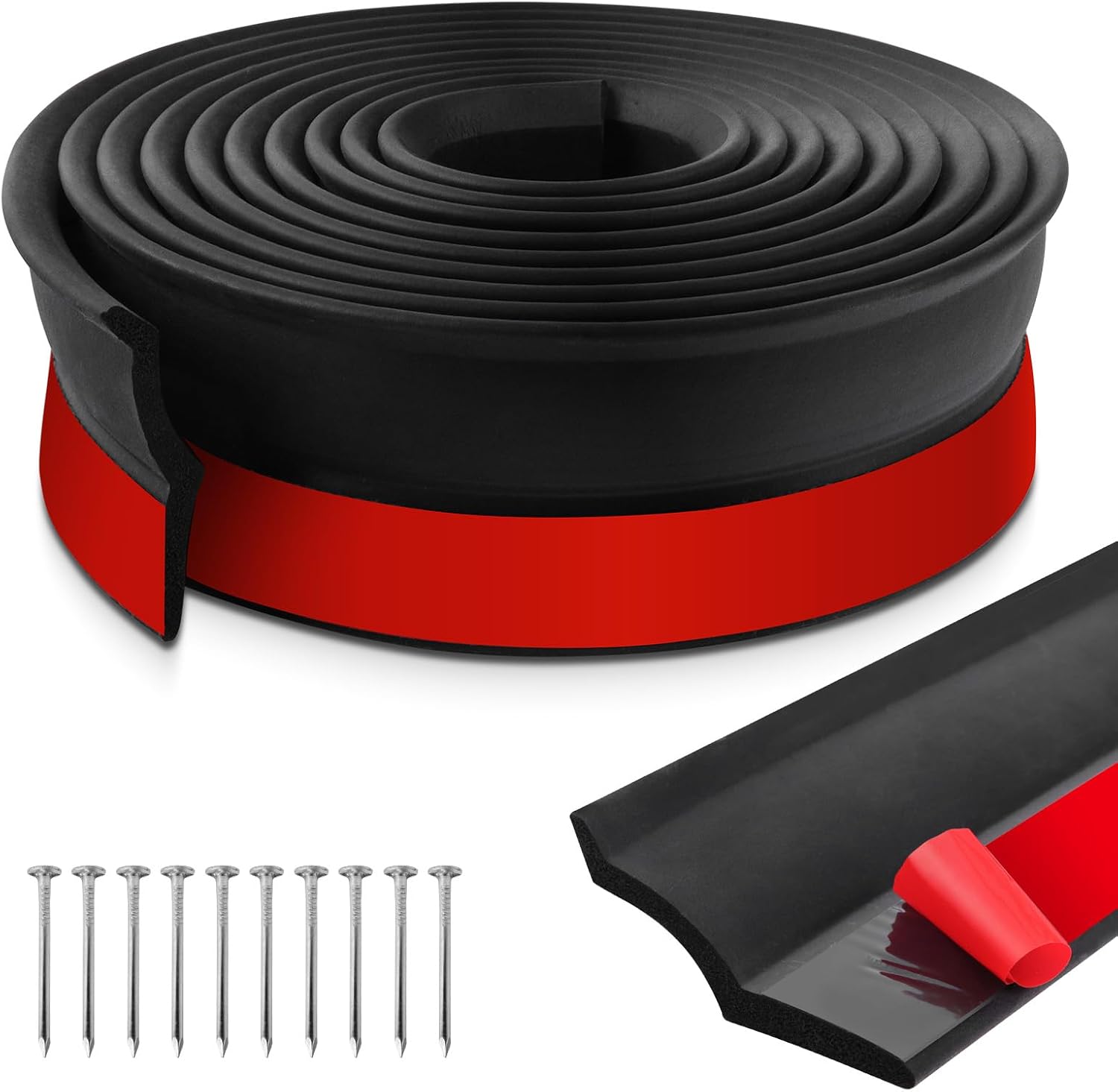 Guarnizione porta garage adesiva universale guarnizione soglia porta garage con chiodi (12m, Gomma espansa) - immagine 1