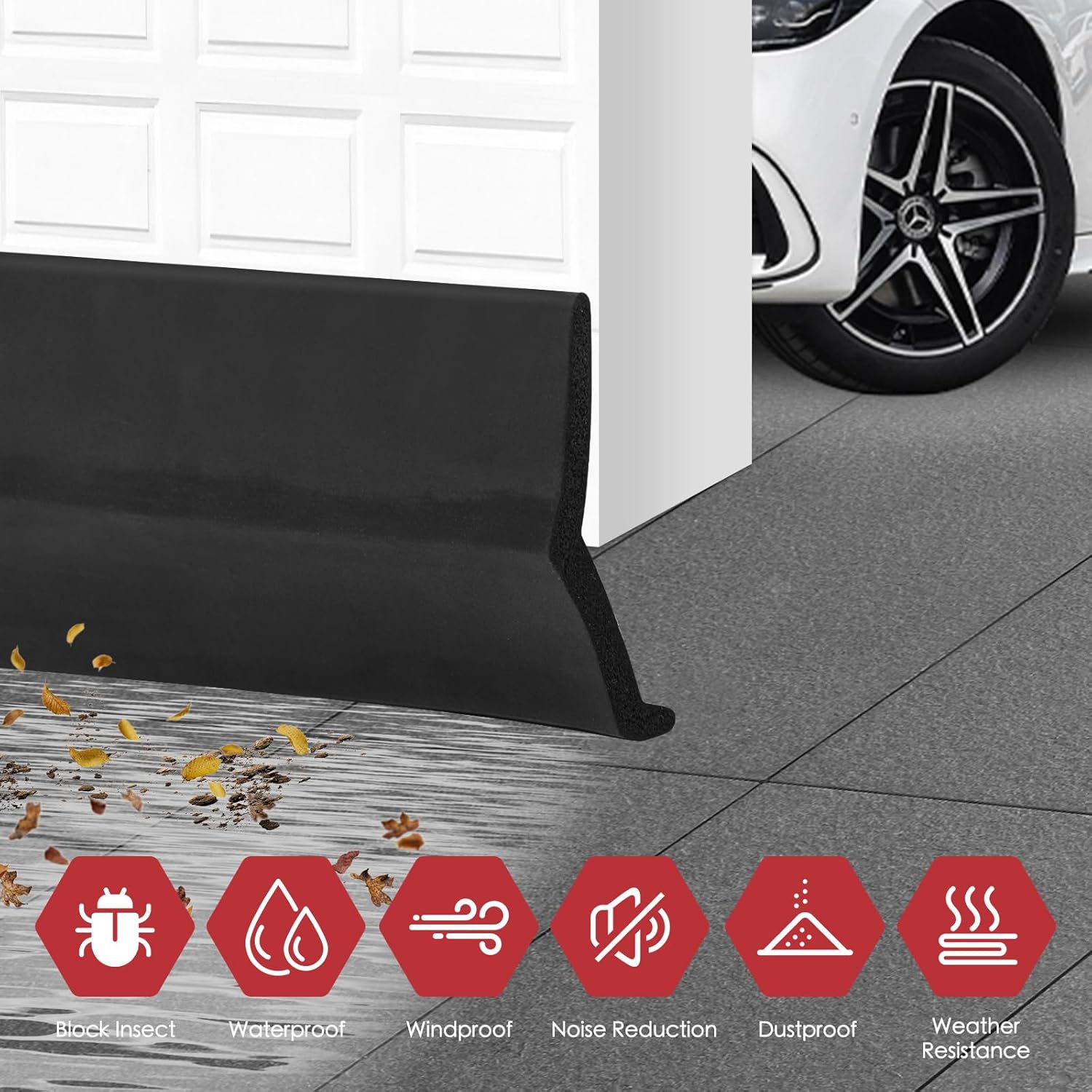 Guarnizione porta garage adesiva universale guarnizione soglia porta garage con chiodi (12m, Gomma espansa) - immagine 5