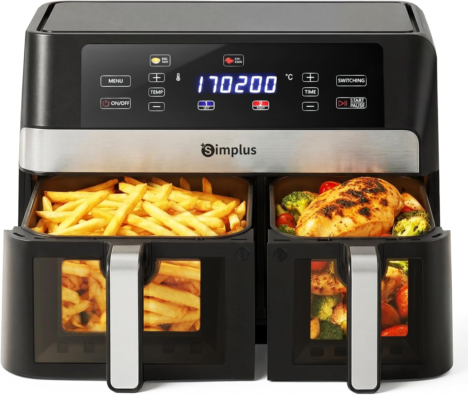SIMPLUS Friggitrice ad Aria Doppio Cestello 10L, Nero - immagine 1