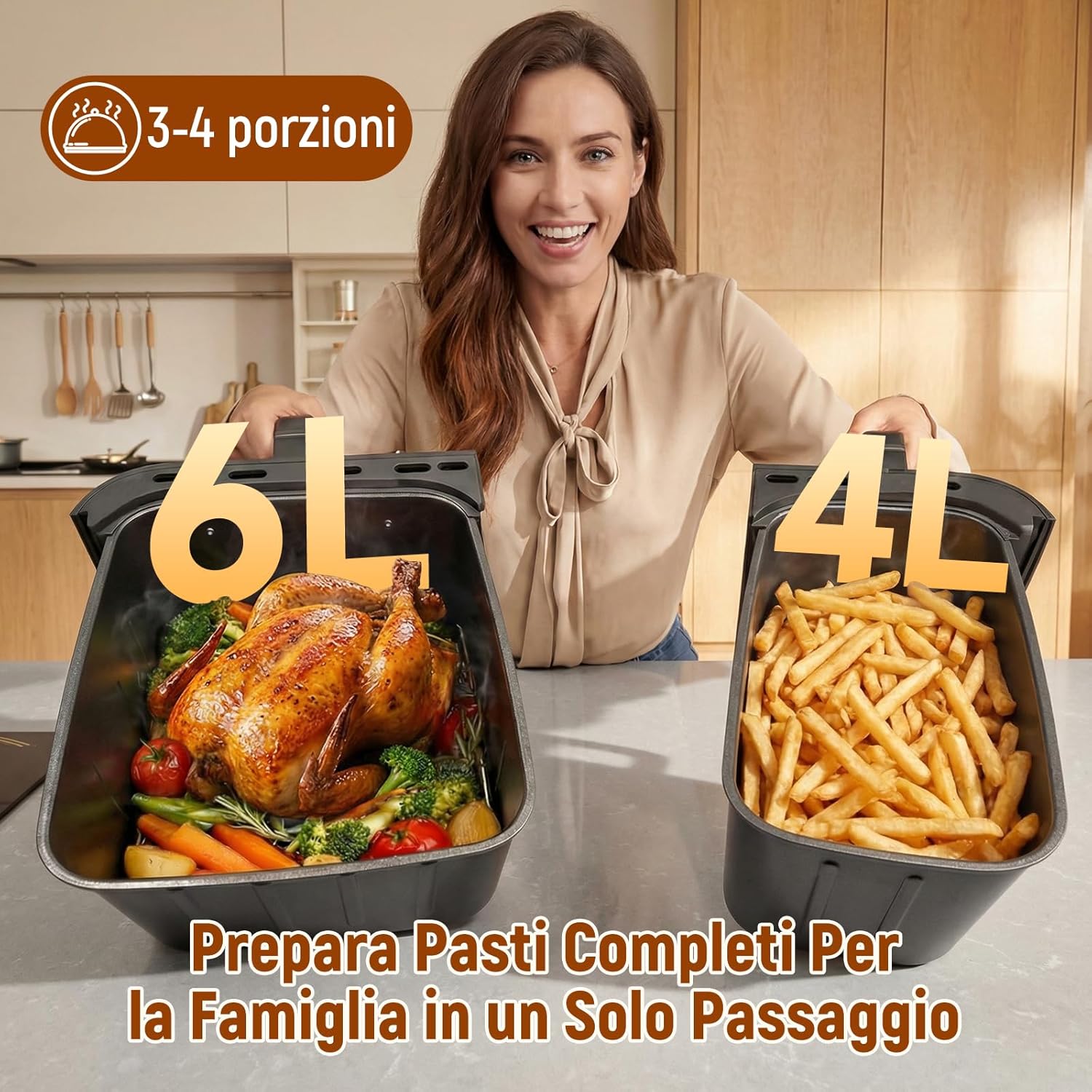 SIMPLUS Friggitrice ad Aria Doppio Cestello 10L, Nero - immagine 5