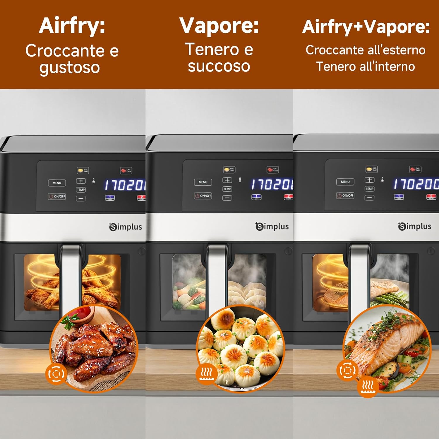 SIMPLUS Friggitrice ad Aria Doppio Cestello 10L, Nero - immagine 6