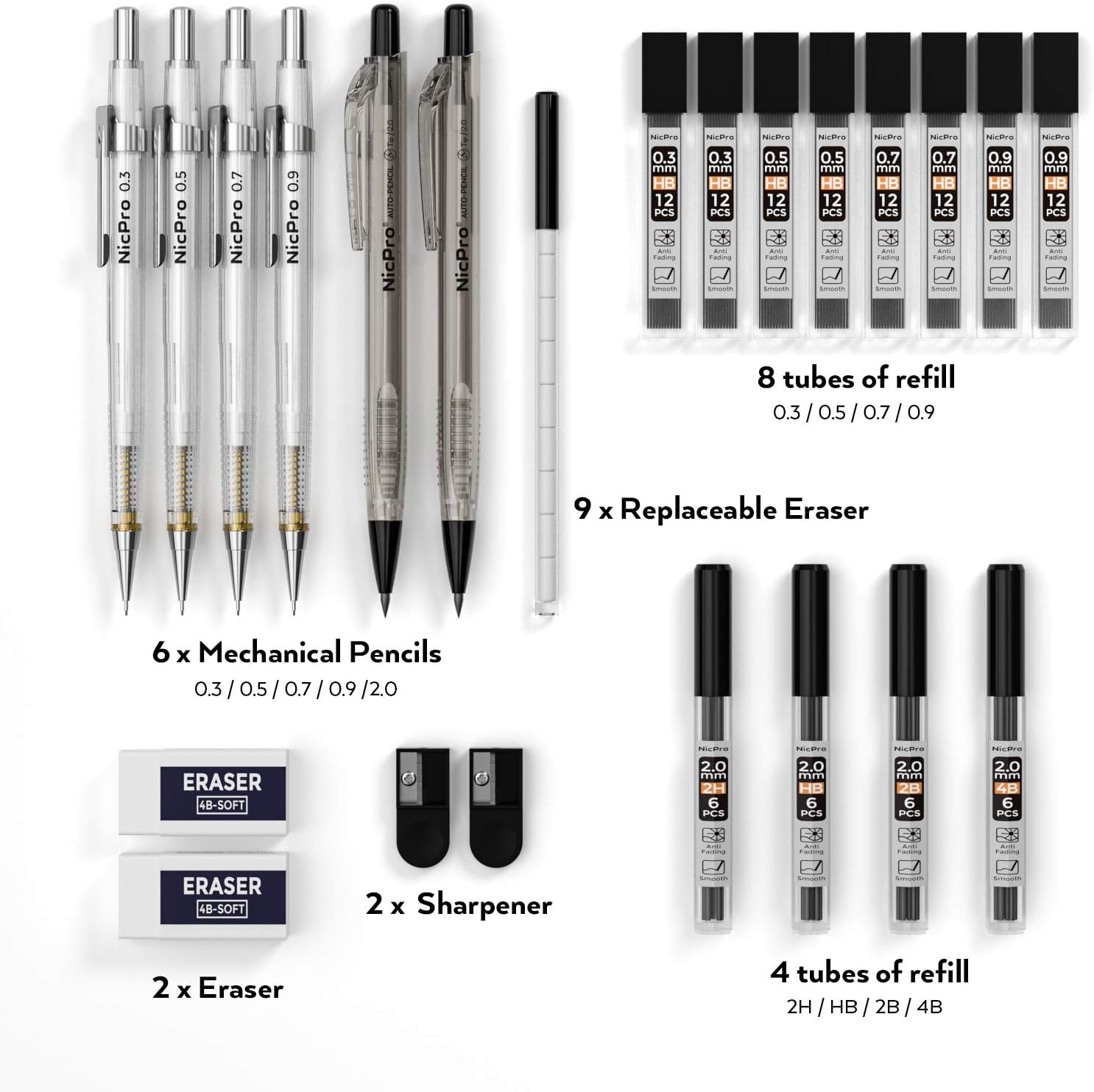 Nicpro Set 6 Matite Meccaniche con Astuccio e Mine - immagine 4