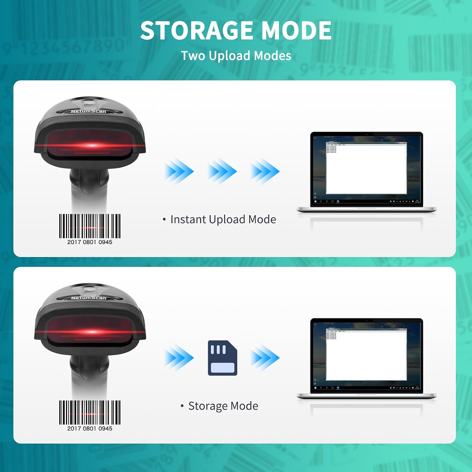 NetumScan Wireless Barcode Scanner 2 in 1 (2.4G Wireless & USB Wired ...