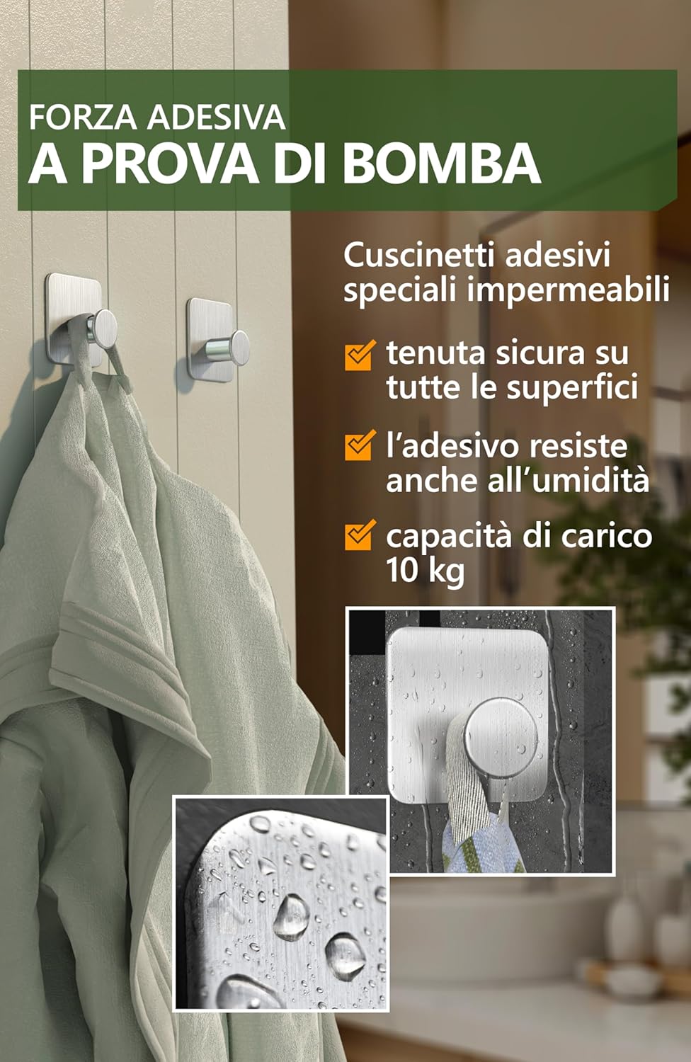 4smile 5 Ganci Adesivi in Acciaio Inox, Argento - immagine 3