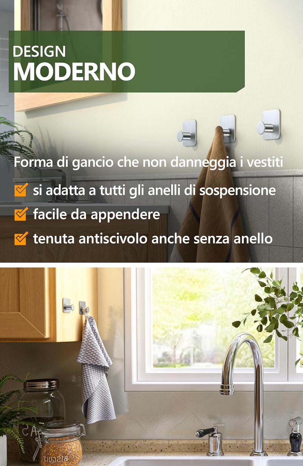 4smile 5 Ganci Adesivi in Acciaio Inox, Argento - immagine 4