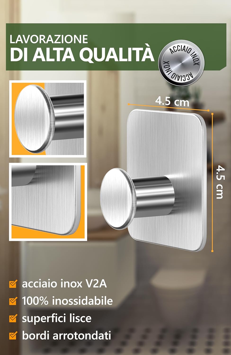 4smile 5 Ganci Adesivi in Acciaio Inox, Argento - immagine 5