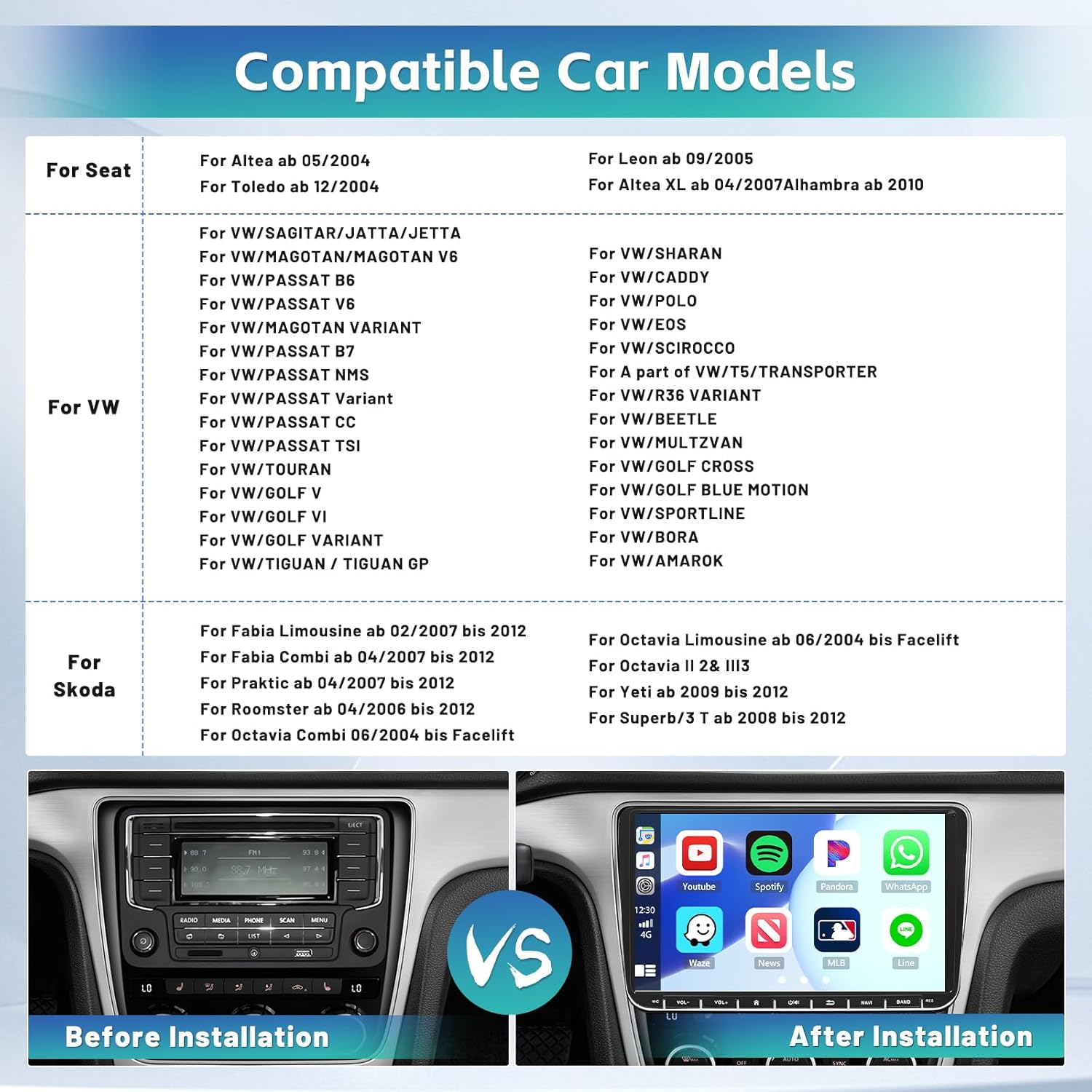Hikity Android 13 Autoradio 9" per VW Golf, Polo, Passat - immagine 2