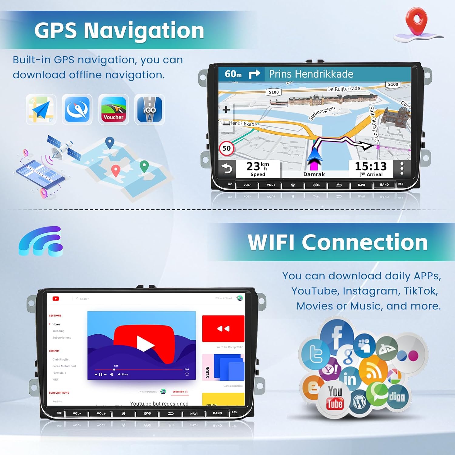 Hikity Android 13 Autoradio 9" per VW Golf, Polo, Passat - immagine 4