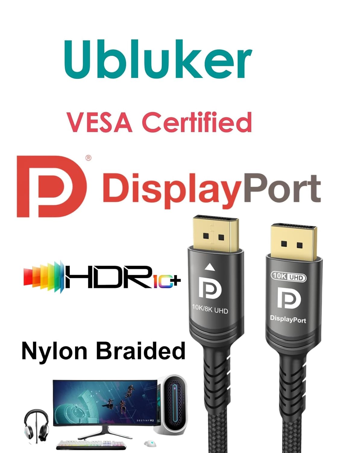 Ubluker Cavo DisplayPort 40Gbps 2M Certificato VESA - immagine 2